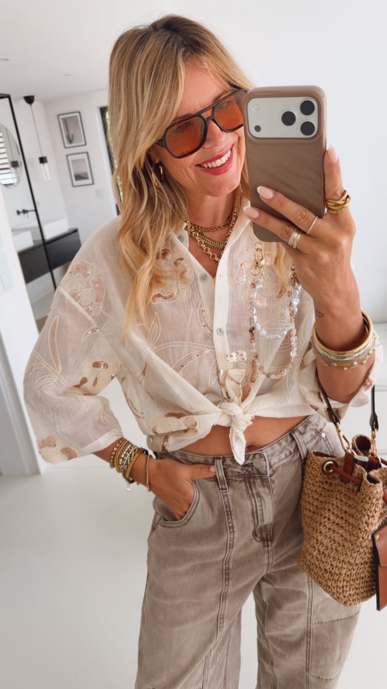 Hemd Bluse Pailletten Flowers