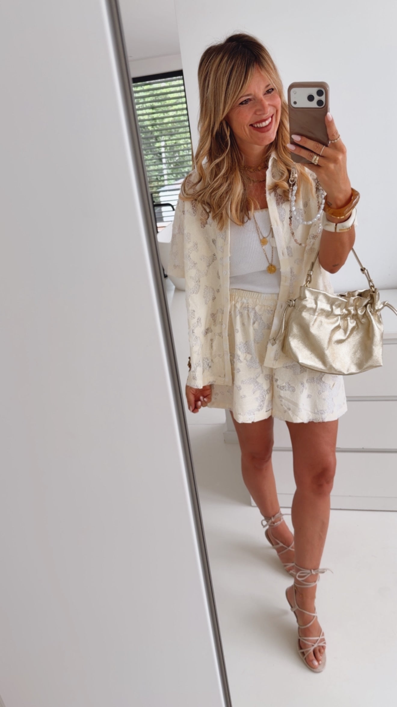 Structured Lace Kurzarm Hemd
