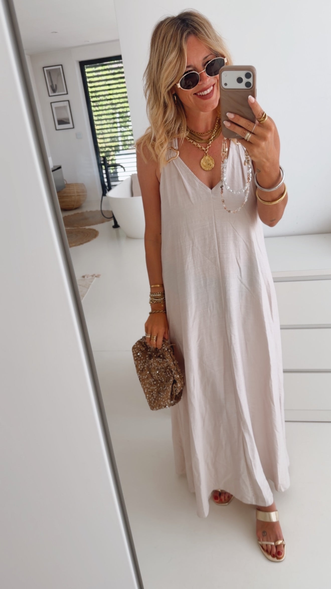 Long Kleid Golden Detail