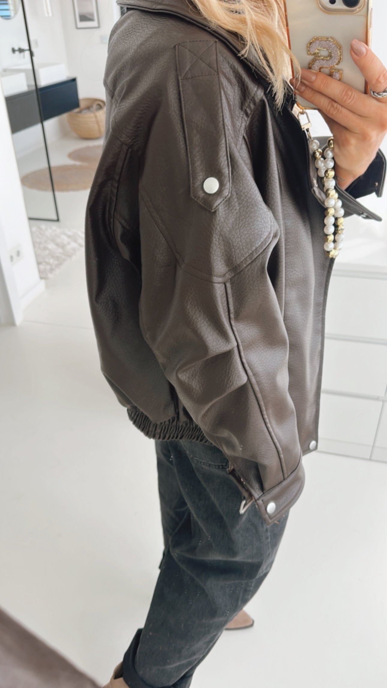 Midi Jacke Lederoptik mit Gürtel