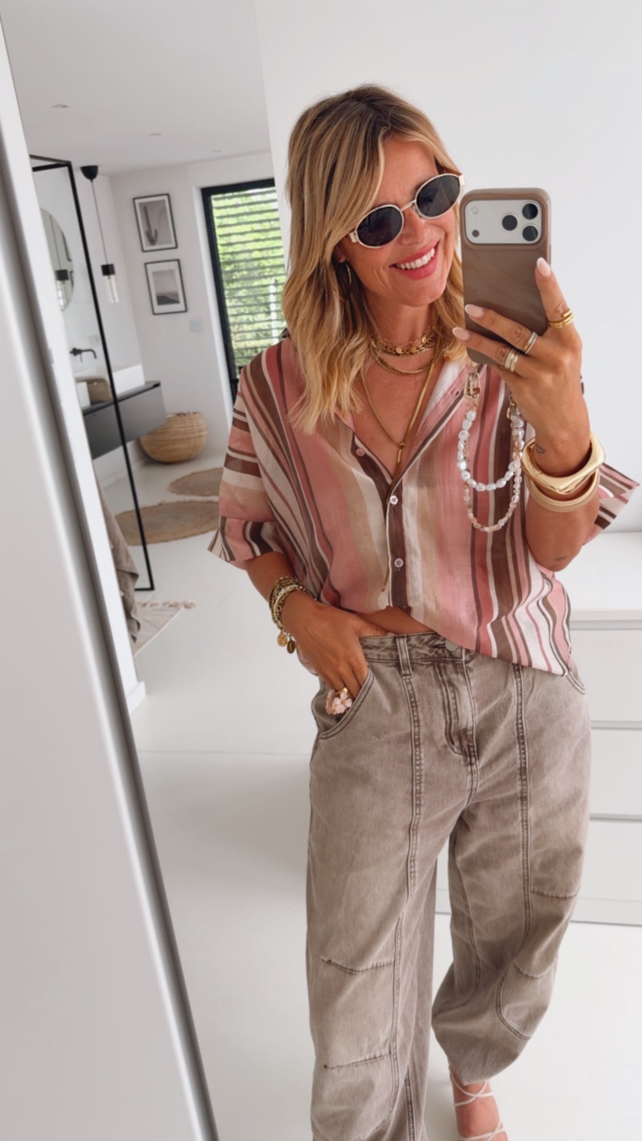 Transparent Hemd Bluse Kurzarm Irregular Stripes
