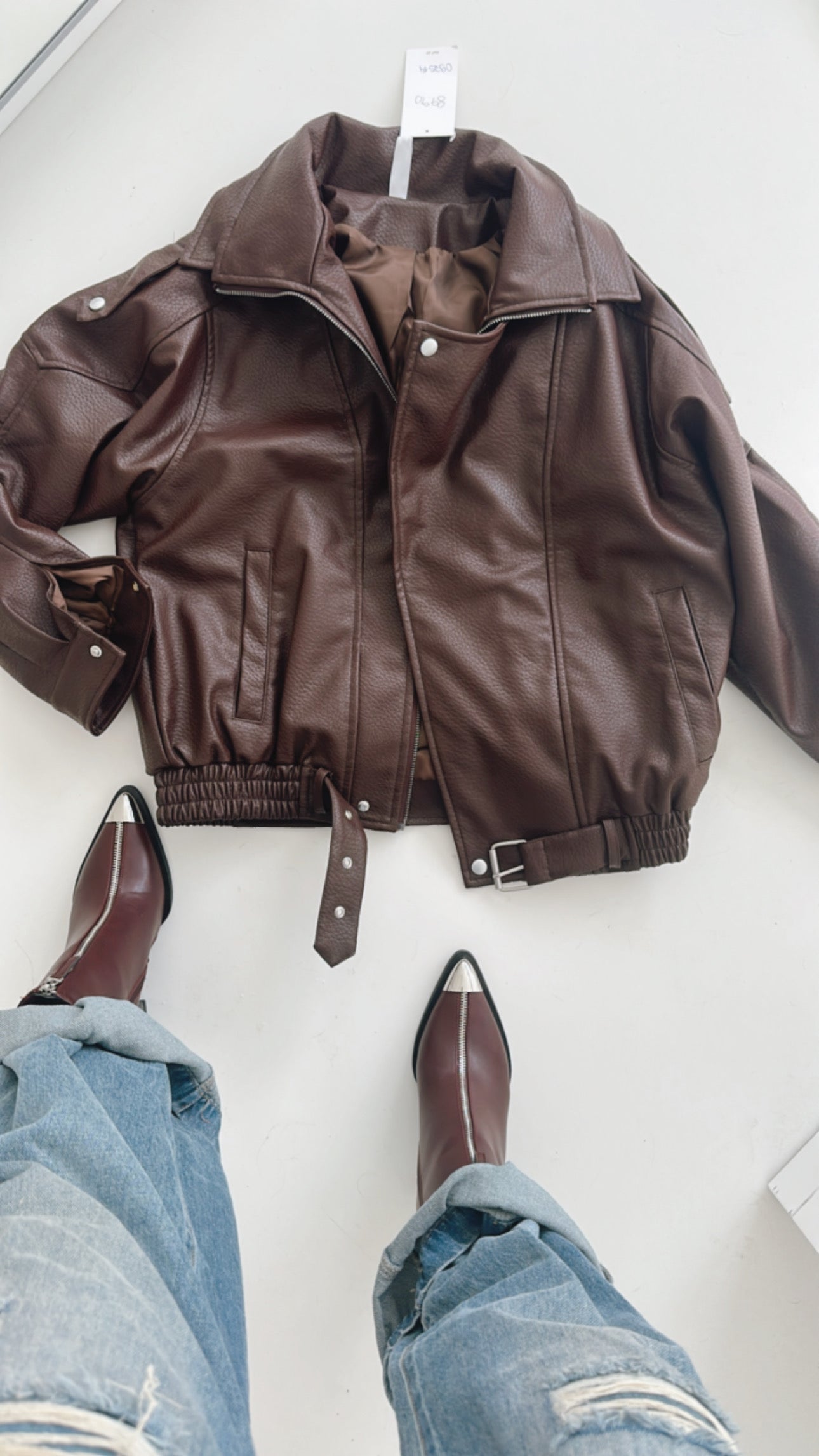 Midi Jacke Lederoptik mit Gürtel