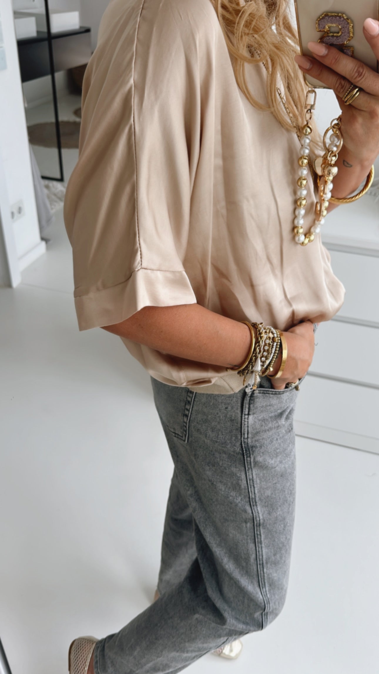 Satin Shirt mit Bündchen