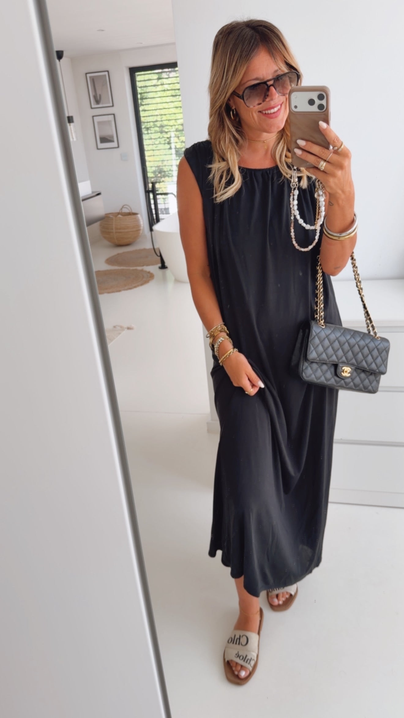 Wide Long Kleid Schulterpolster