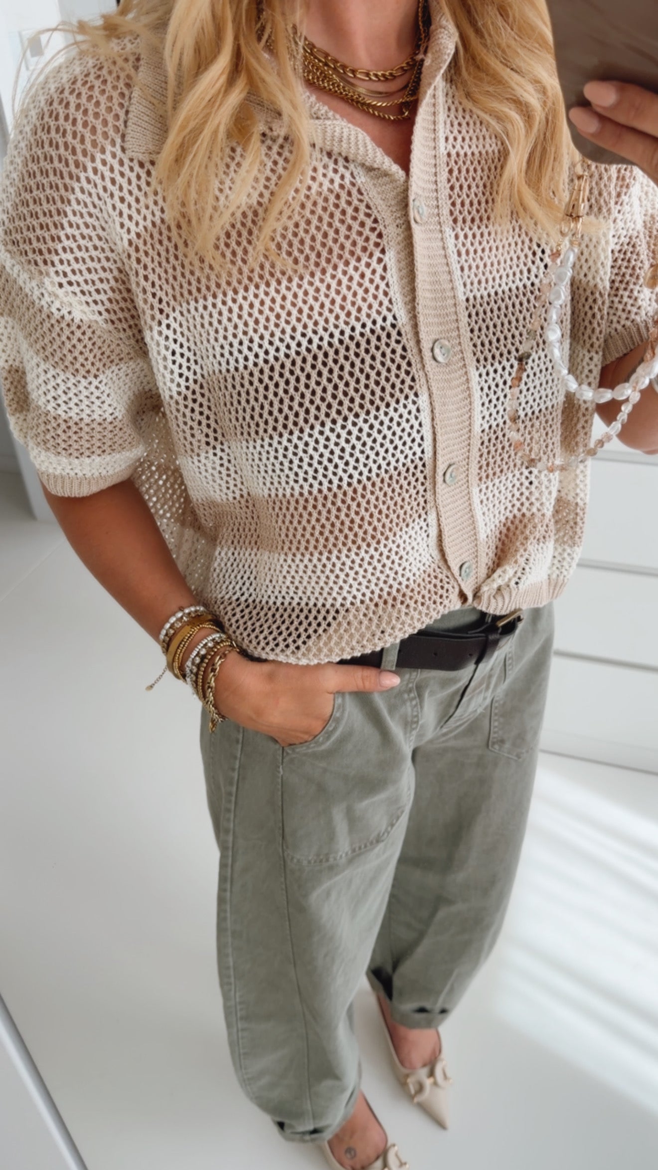 Loose Strick Hemd Kurzarm