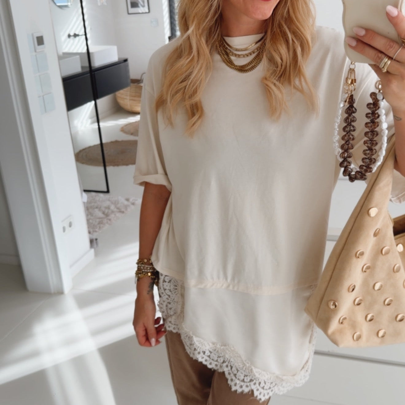 Loose T-Shirt Diagonal Lace