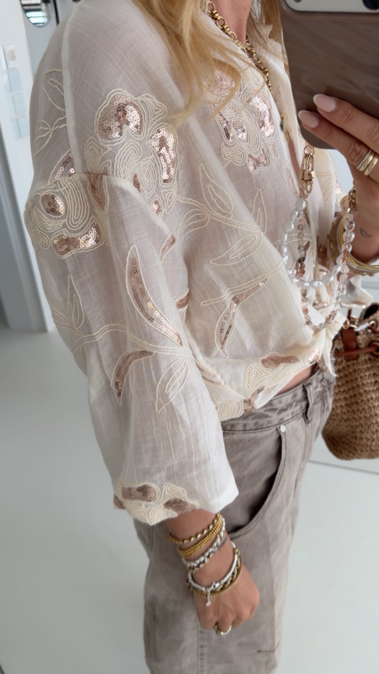 Hemd Bluse Pailletten Flowers