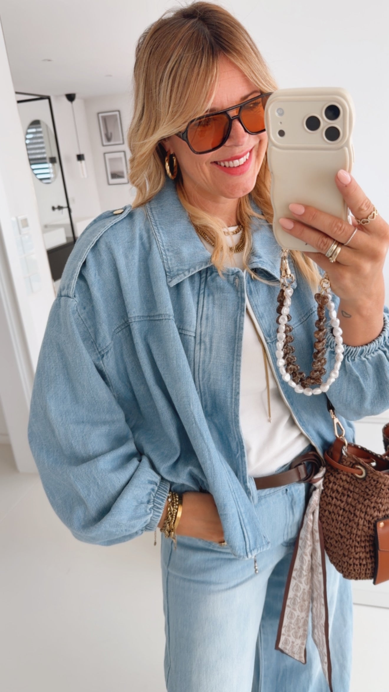 Midi Jeans Jacke Bomber