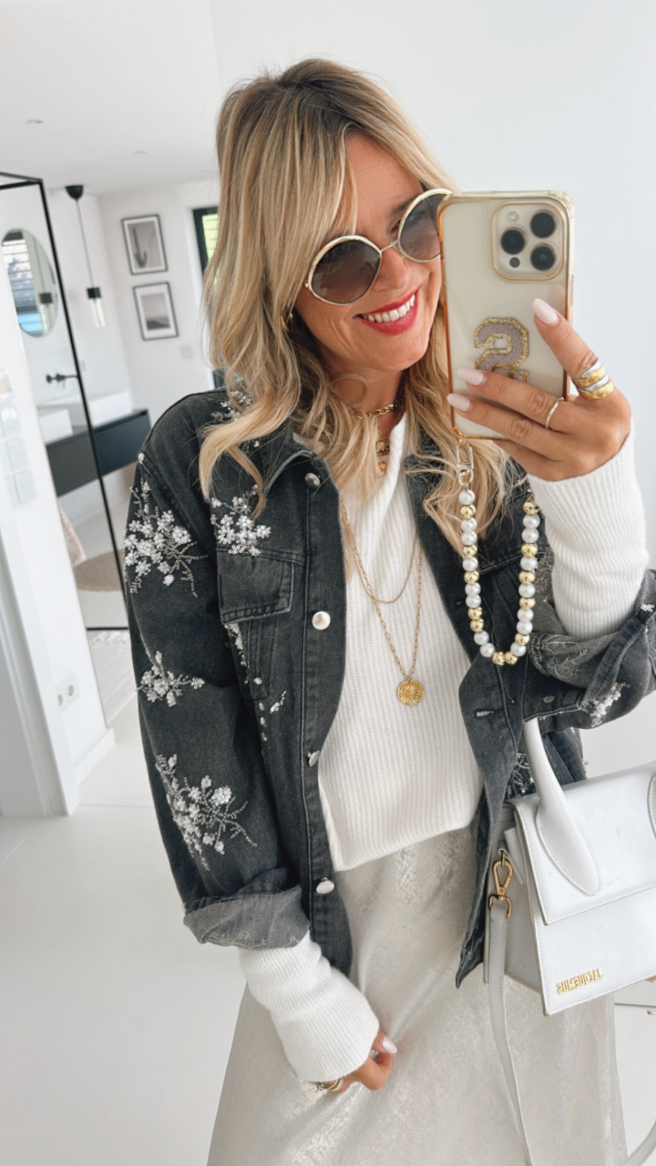 Jeans Jacke Pailletten Flowers
