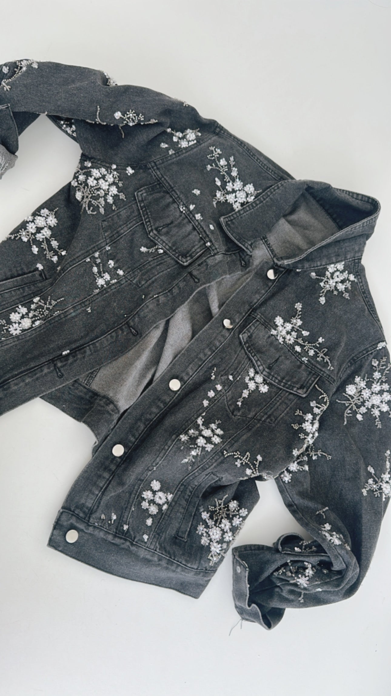 Jeans Jacke Pailletten Flowers