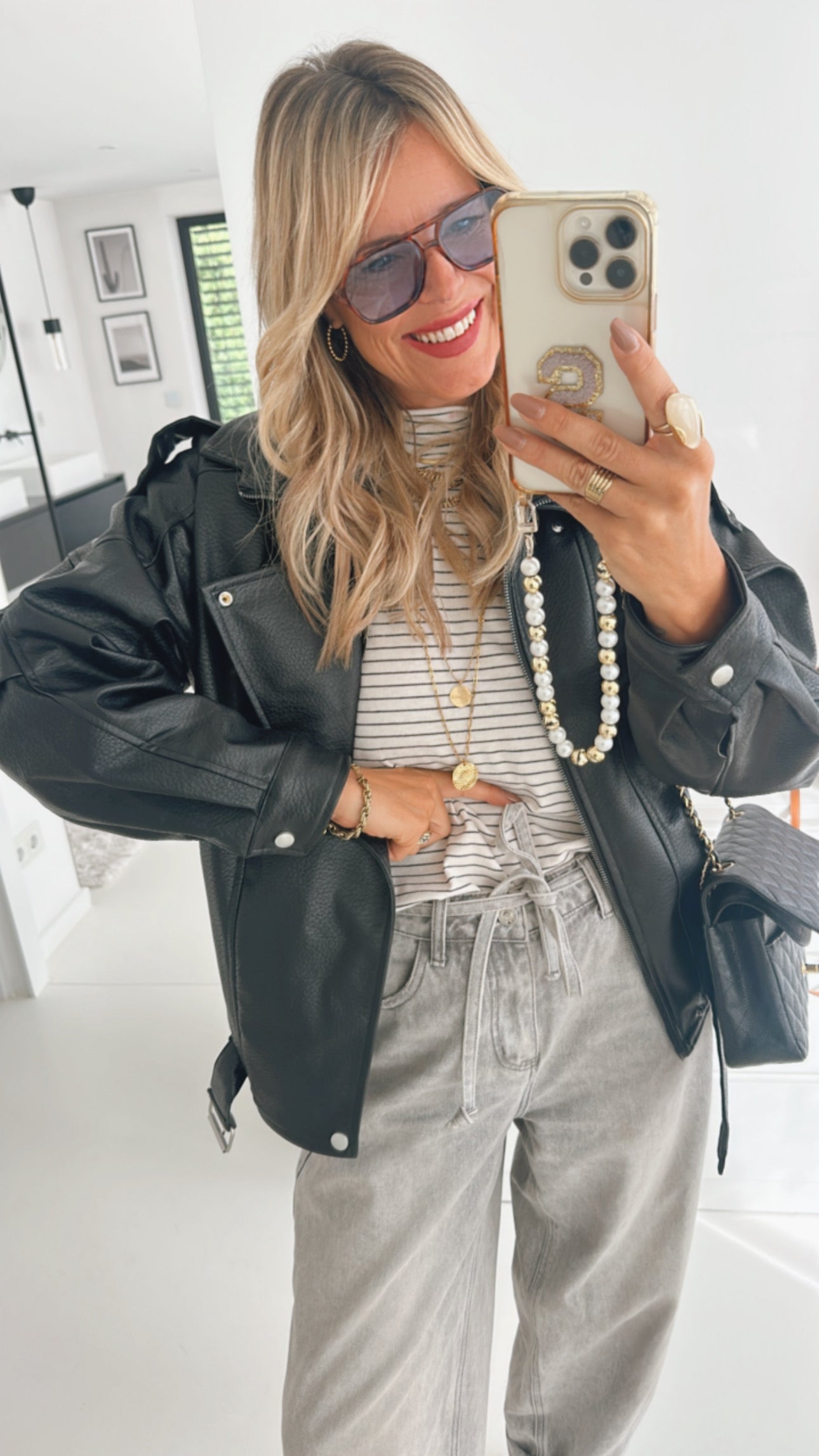 Midi Jacke Lederoptik mit Gürtel