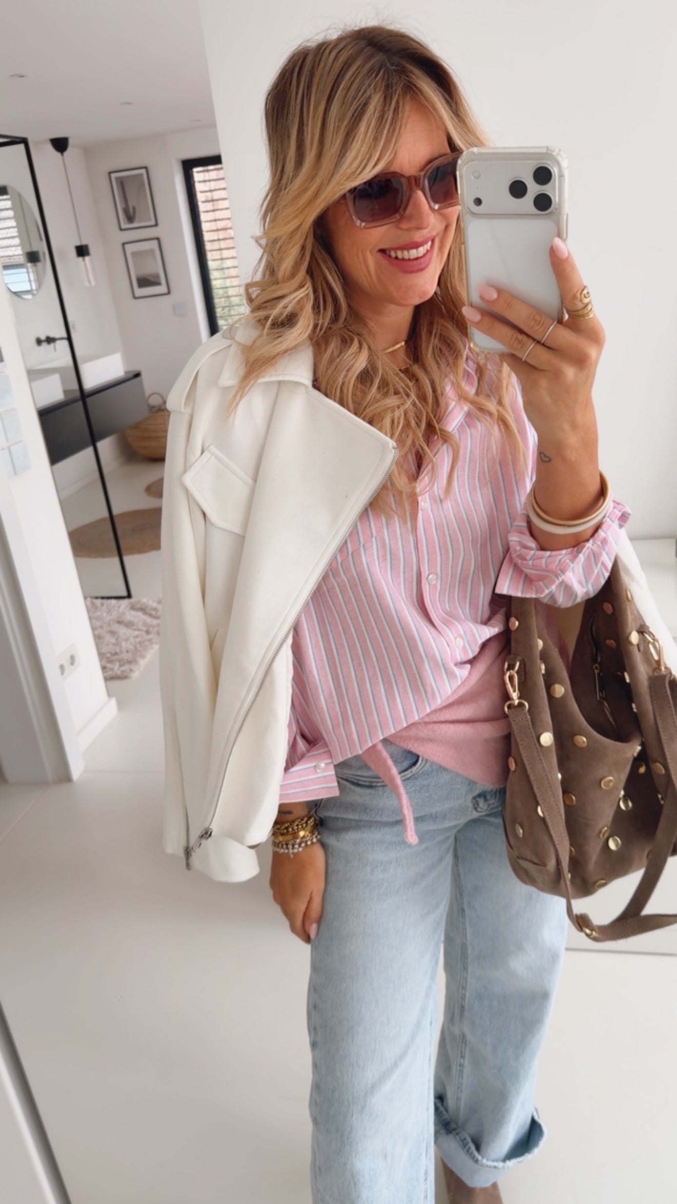 Midi Jacke Belt Wildlederoptik