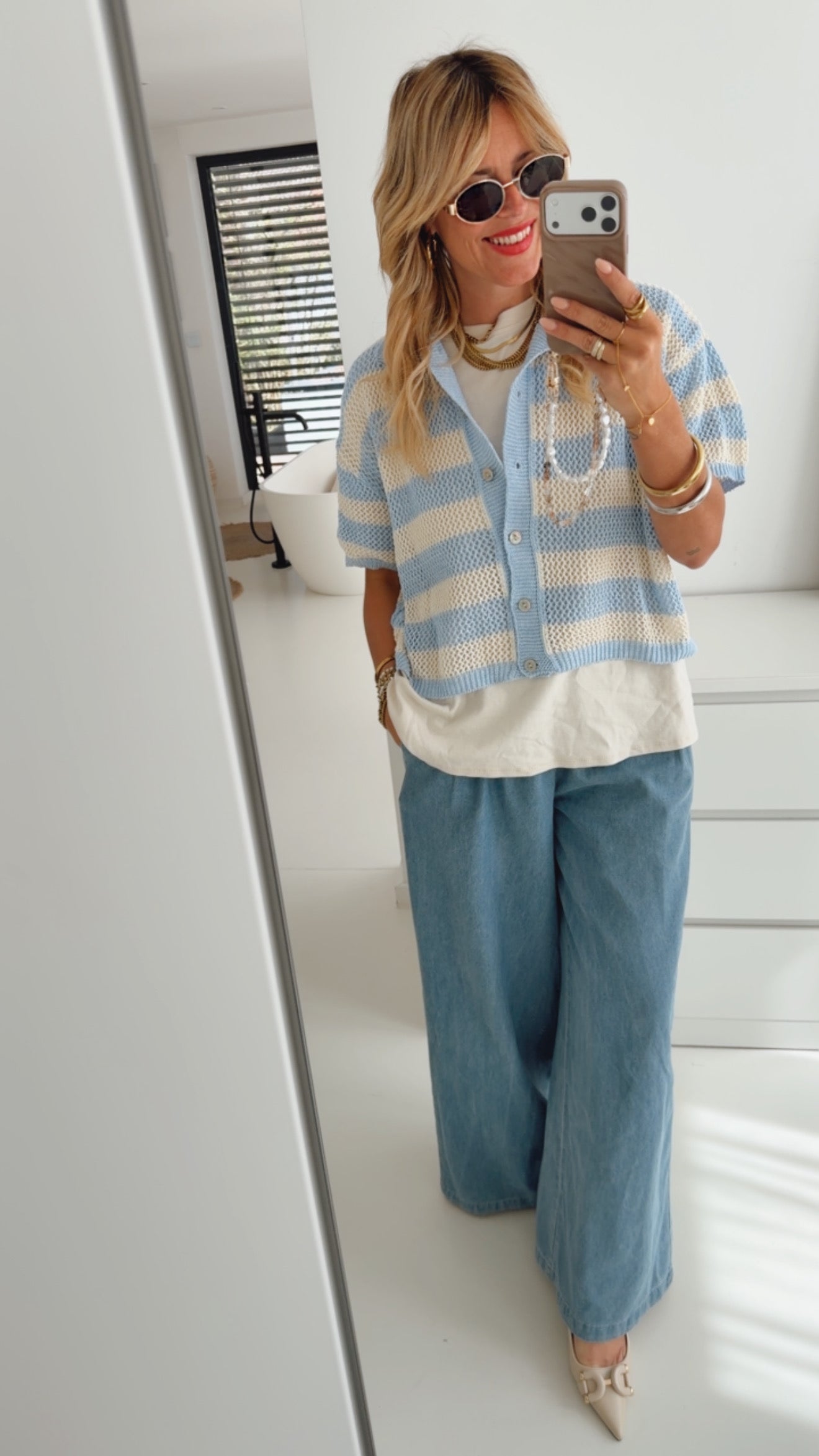 Loose Strick Hemd Kurzarm