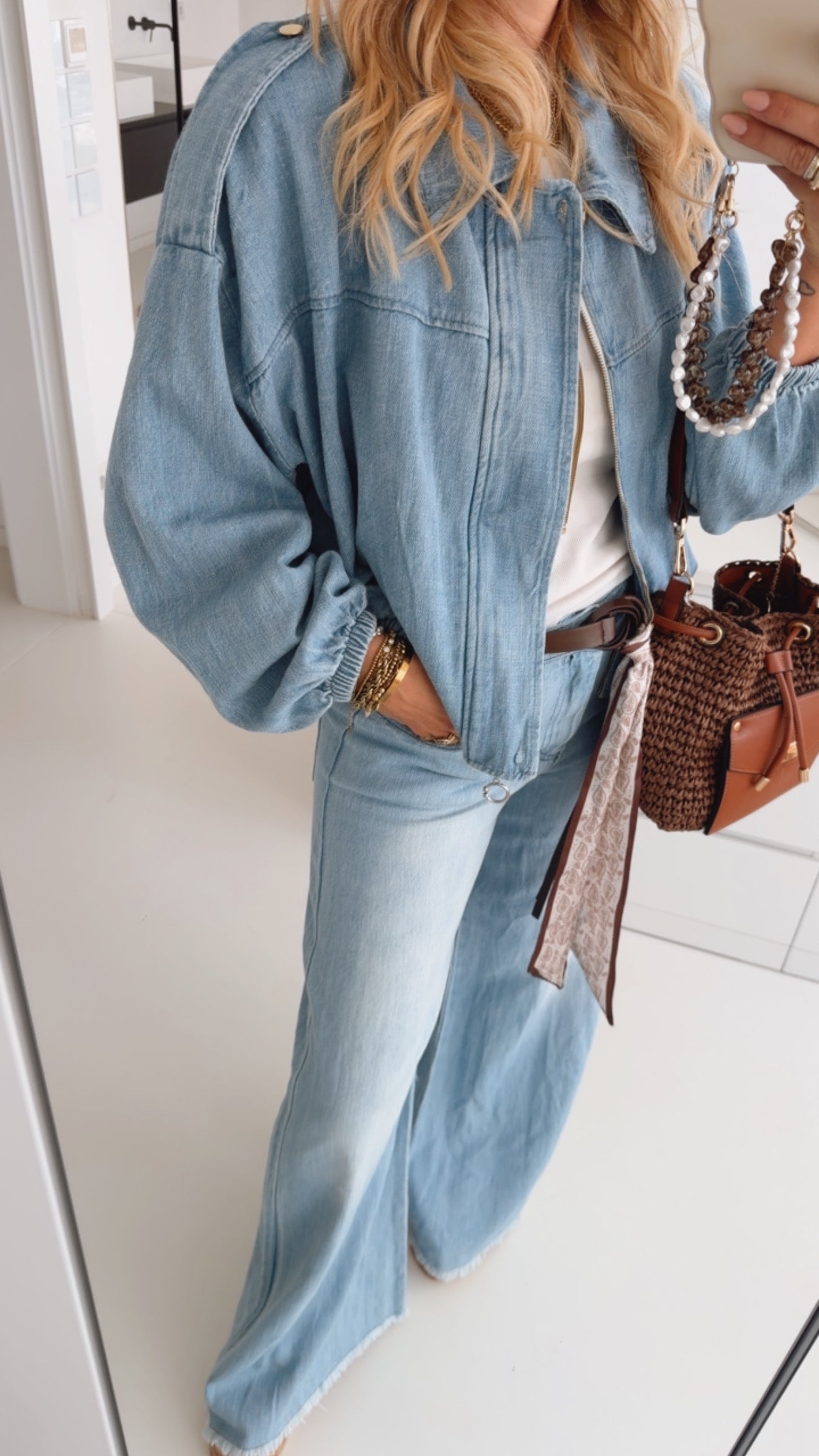 Midi Jeans Jacke Bomber