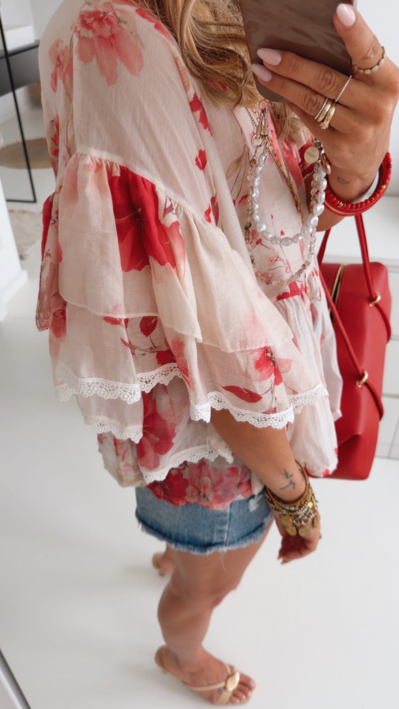 Sheer Bluse Volant Ärmel