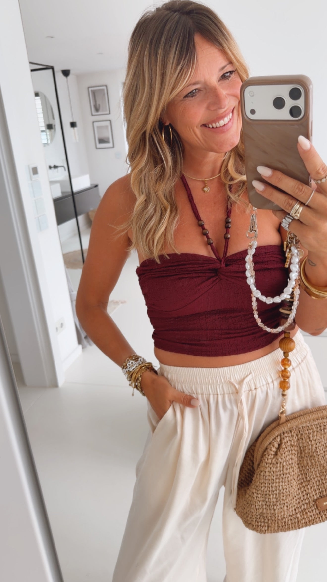 Bandeau Crinkle Top Pearls