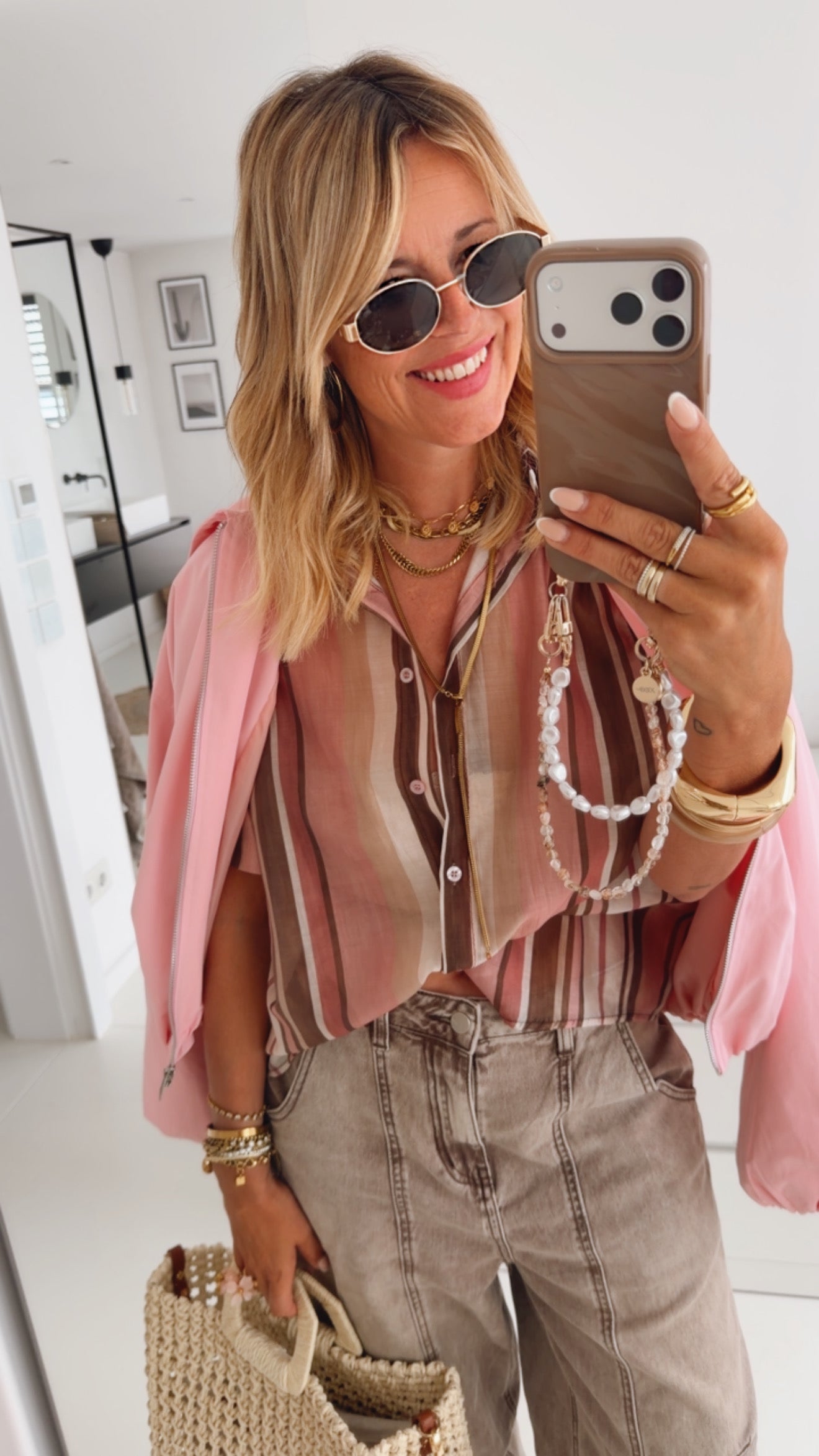 Transparent Hemd Bluse Kurzarm Irregular Stripes