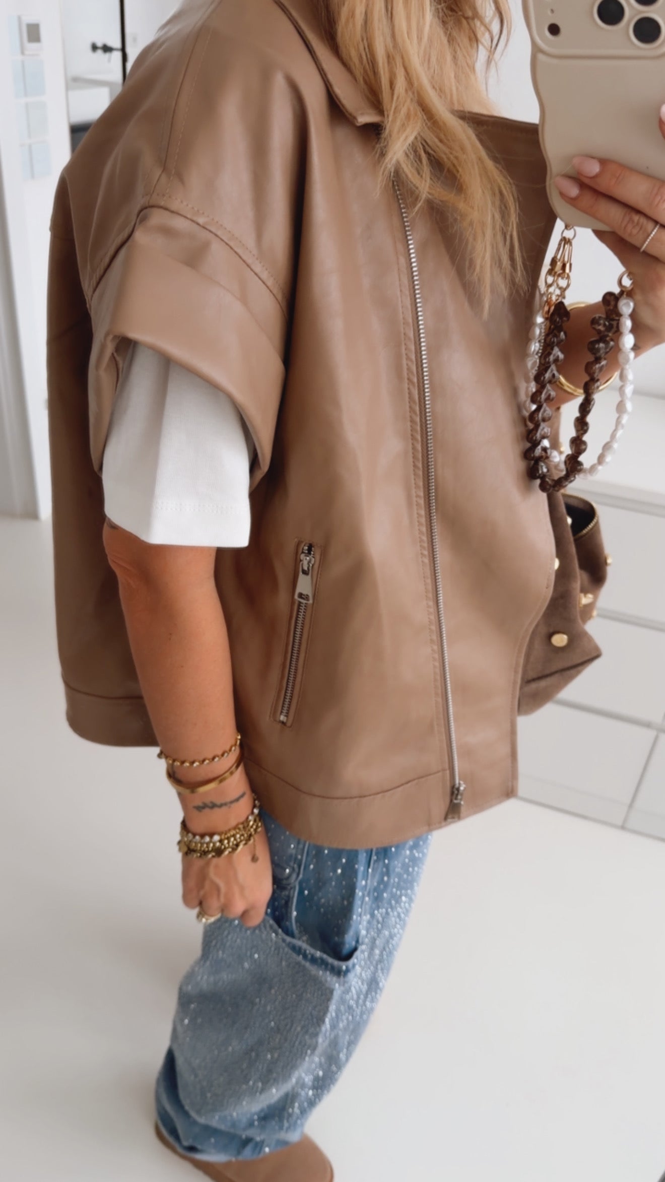 Loose Weste Lederoptik Zip