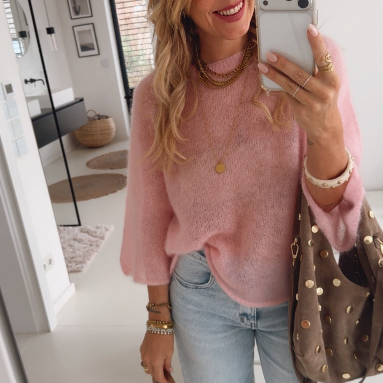 Midi Soft Strick Pulli Dreiviertelarm