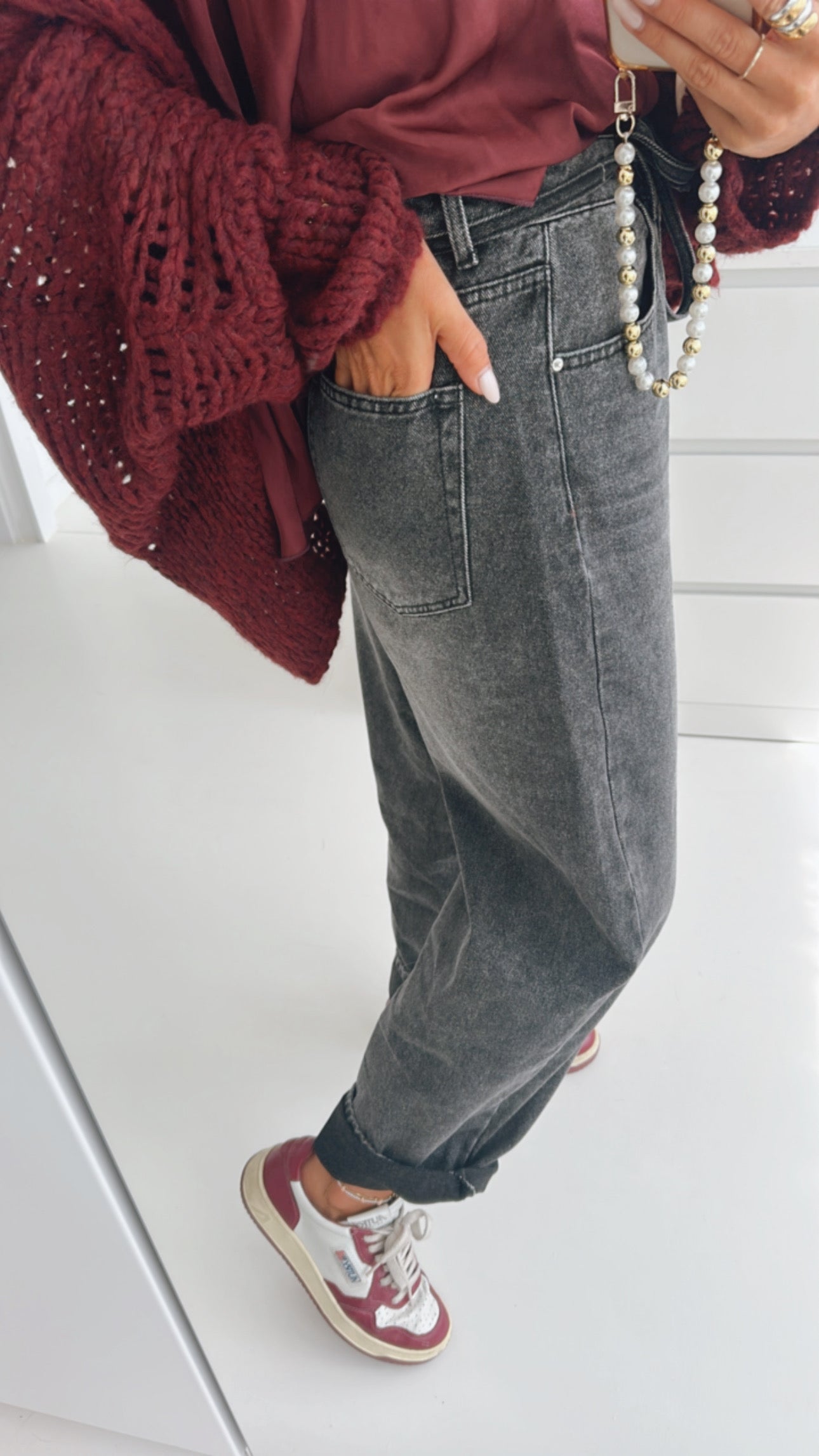 Jeans Hose mit Bindegürtel