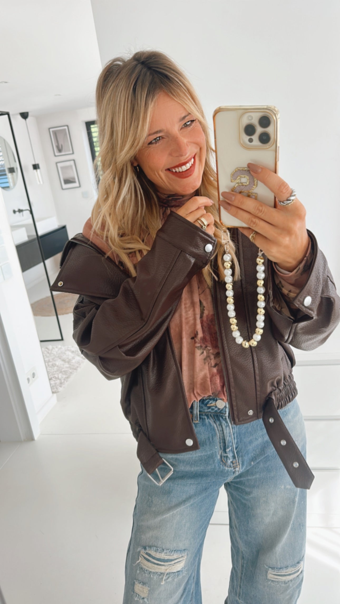 Midi Jacke Lederoptik mit Gürtel