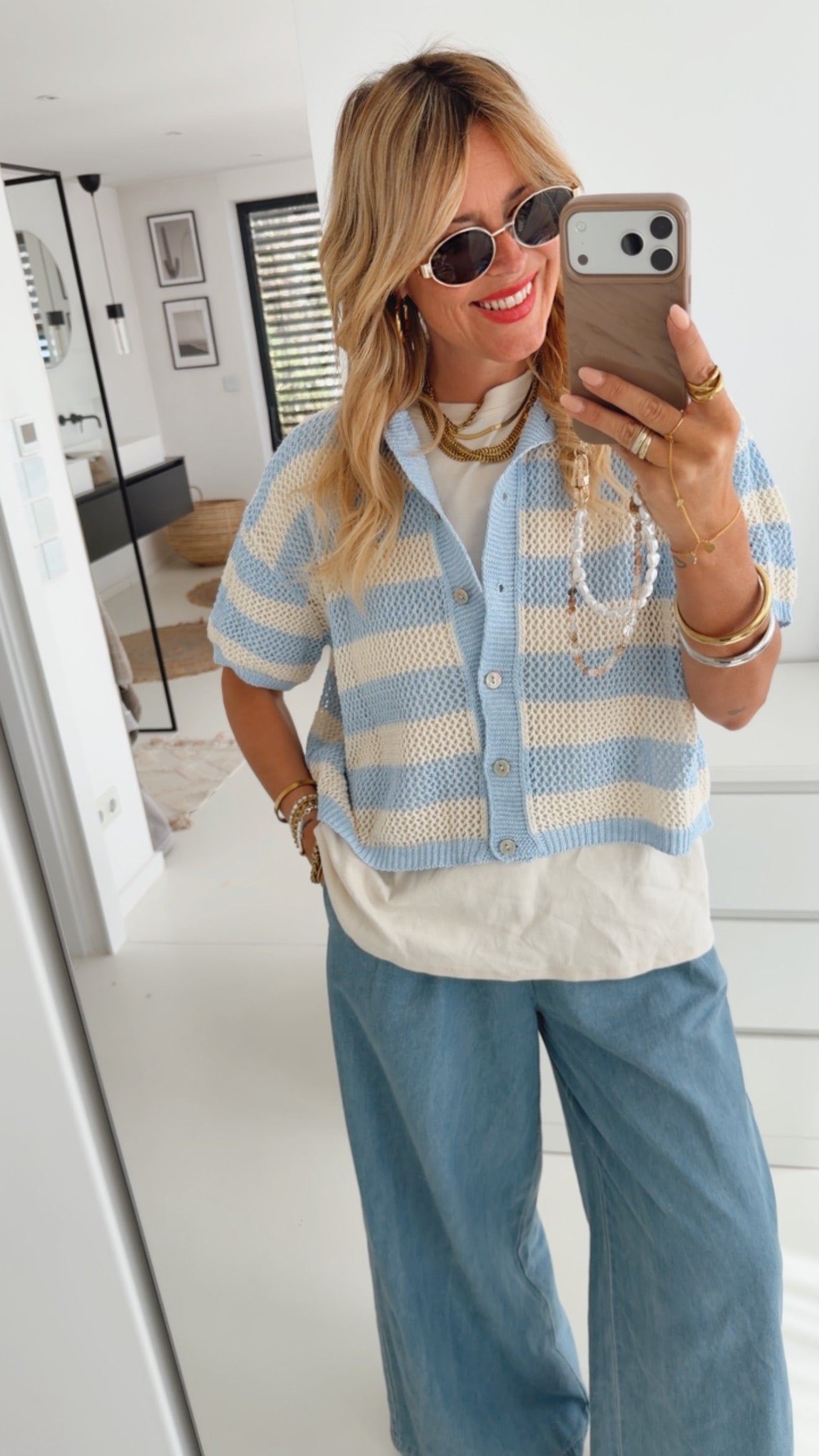 Loose Strick Hemd Kurzarm