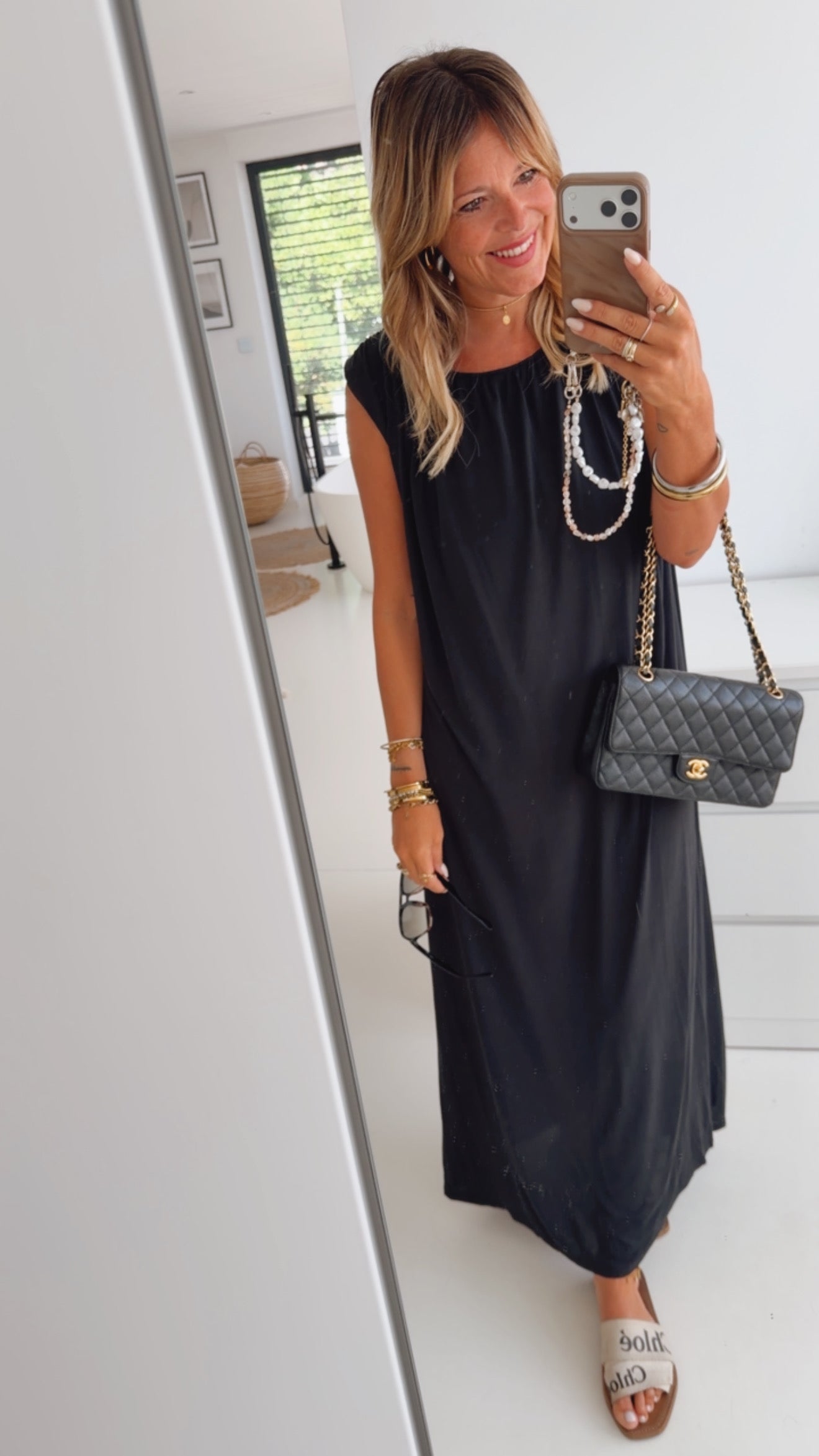 Wide Long Kleid Schulterpolster
