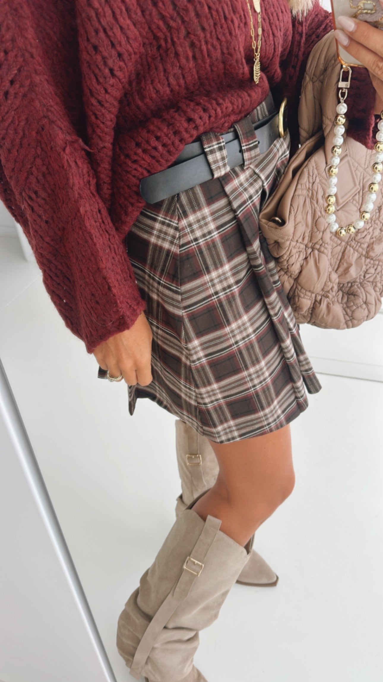 Karo Mini Rock mit Gürtel