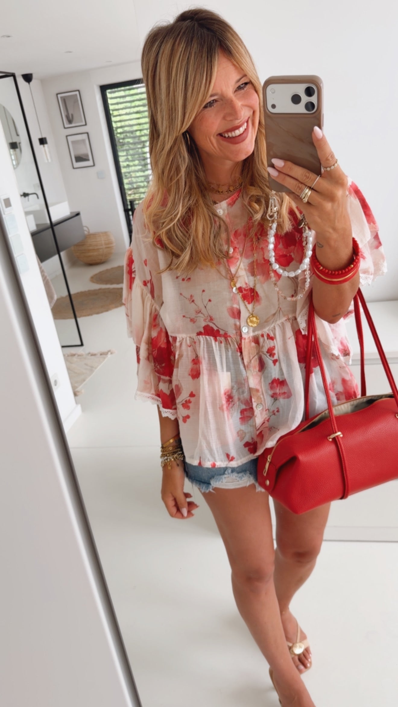 Sheer Bluse Volant Ärmel