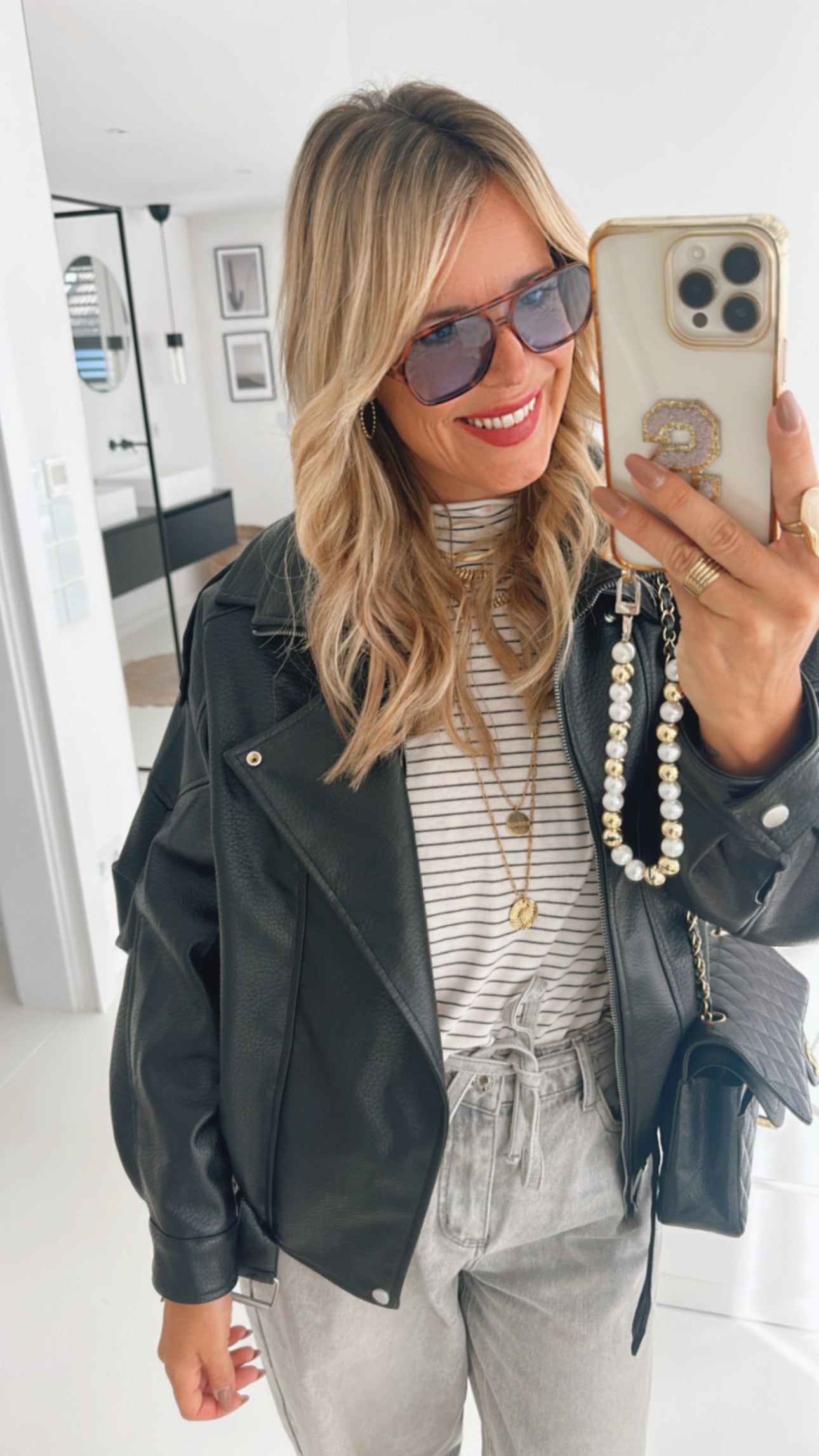 Midi Jacke Lederoptik mit Gürtel