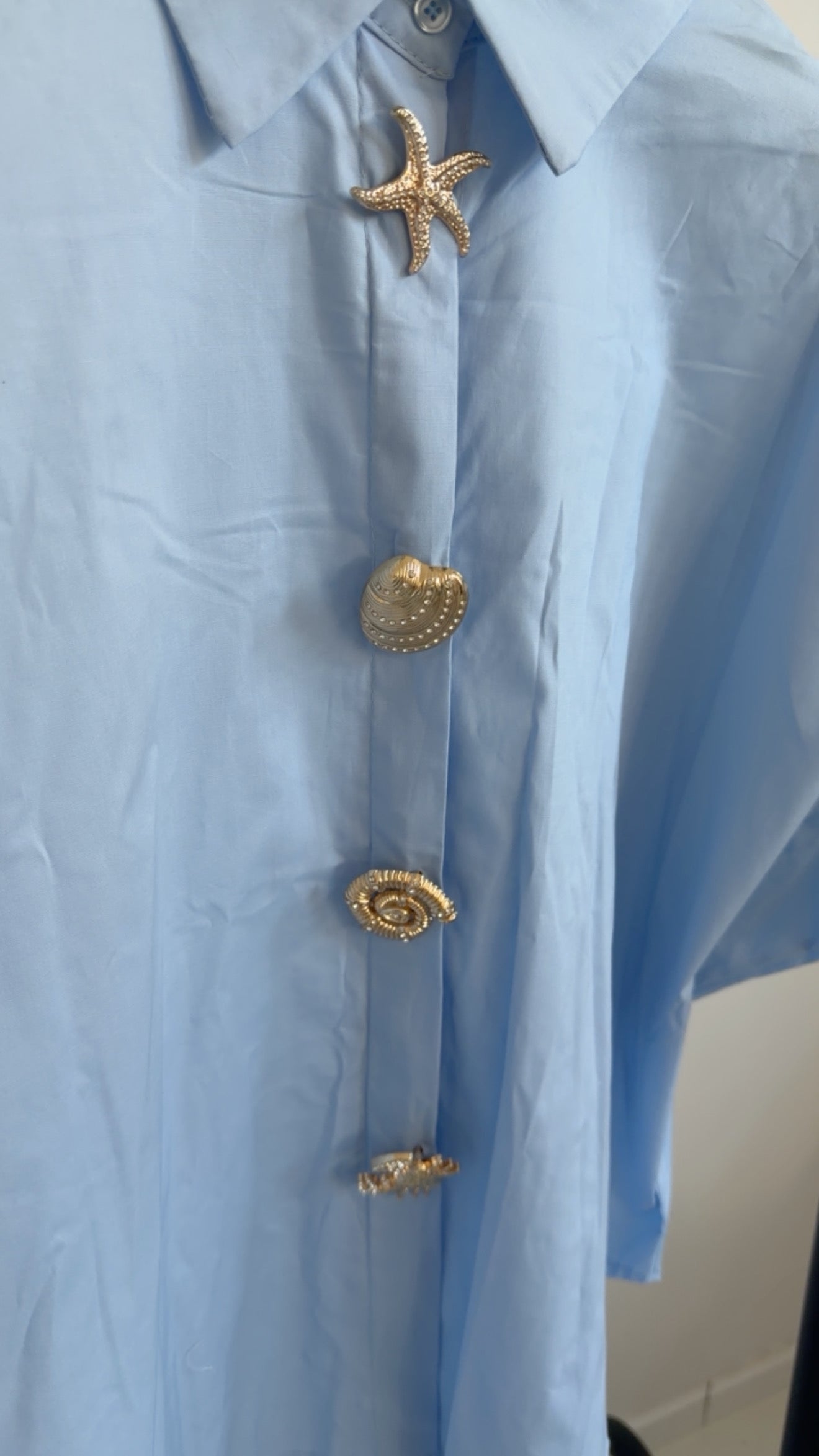 Hemd Bluse Statement Buttons Kurzarm
