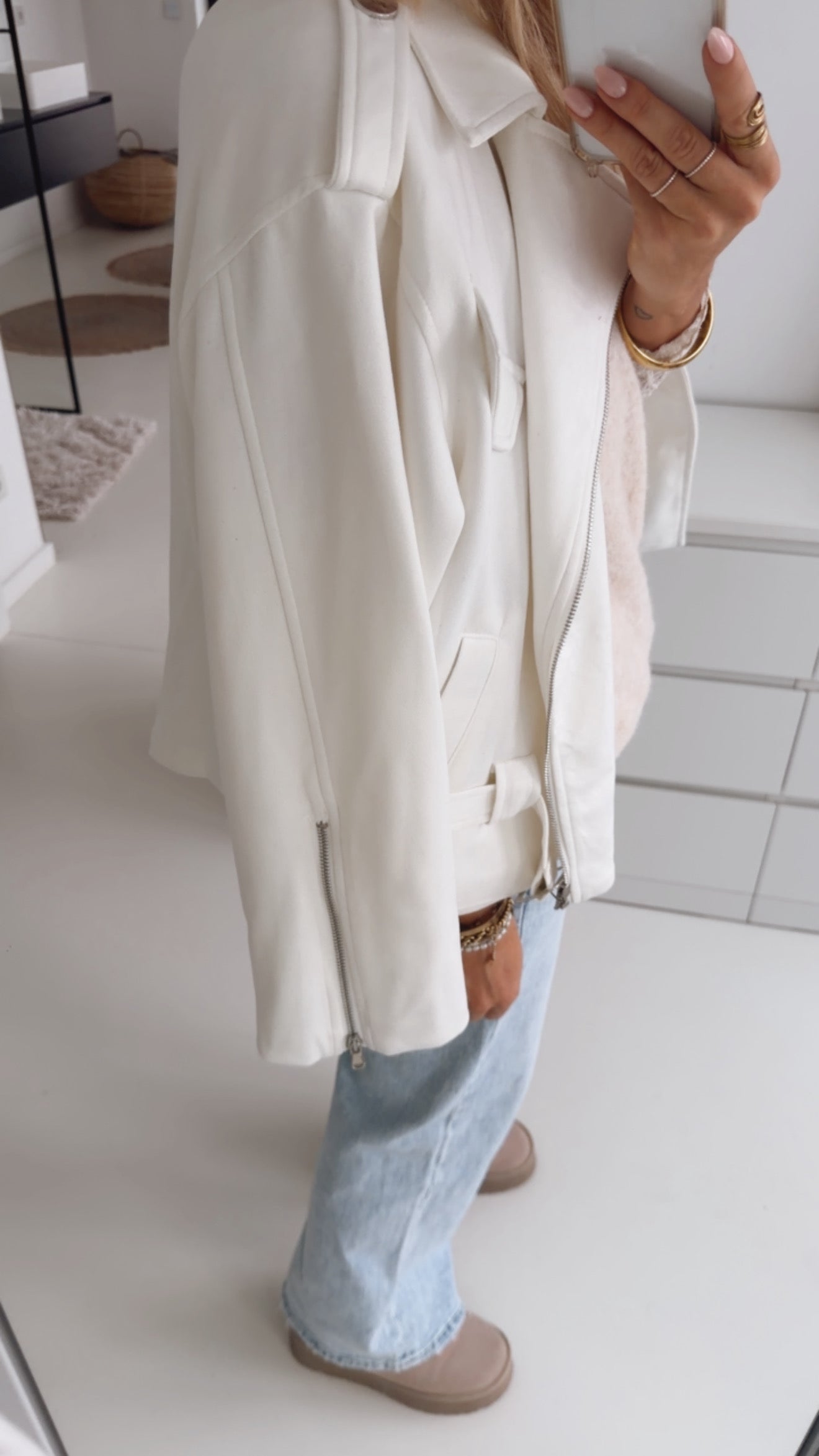 Midi Jacke Belt Wildlederoptik