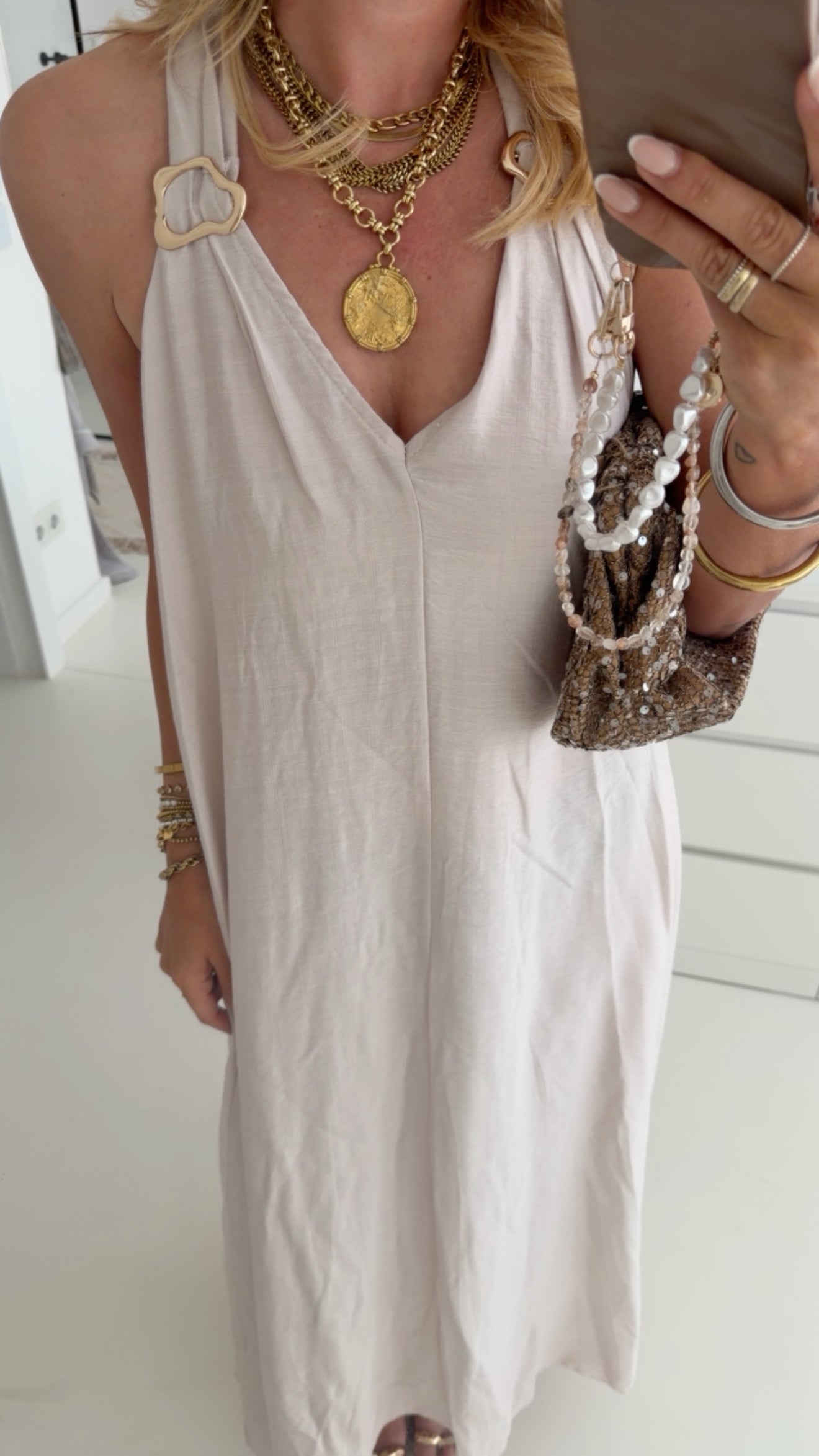 Long Kleid Golden Detail