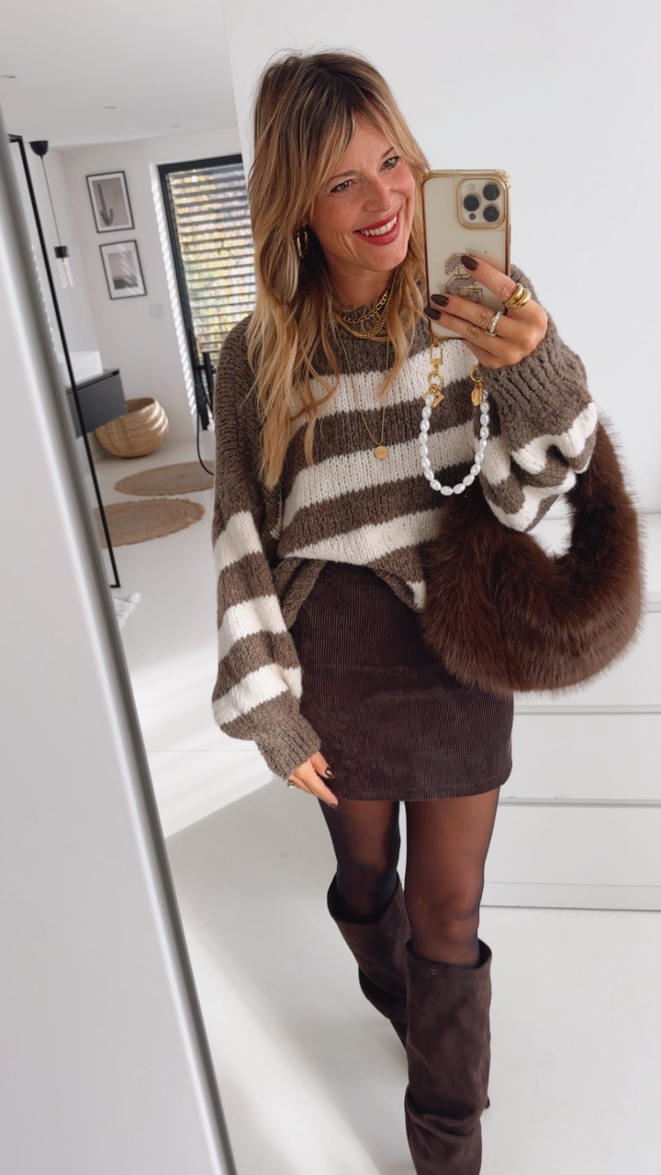 Midi Grobstrick Pulli Roundneck Stripes