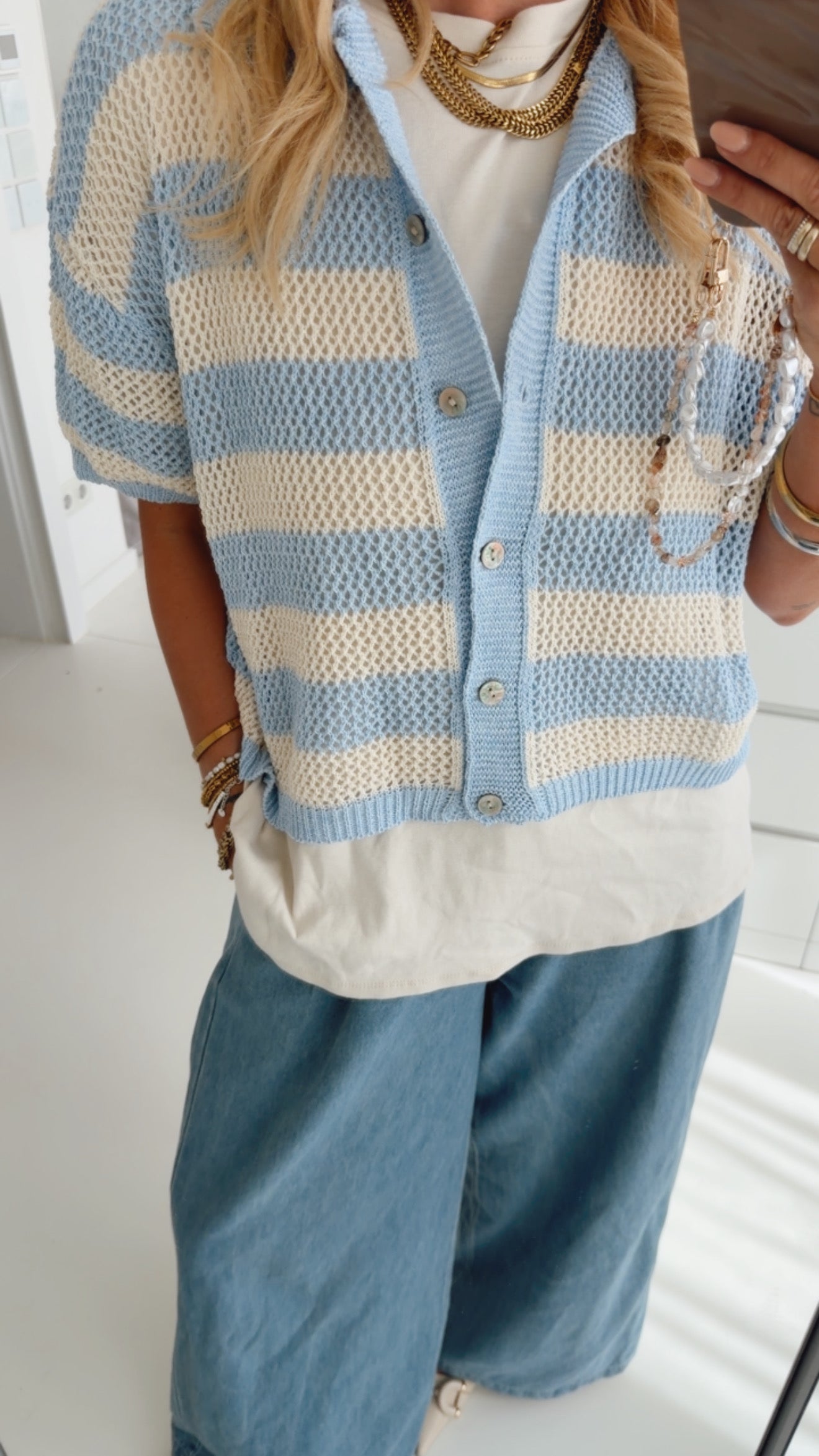 Loose Strick Hemd Kurzarm