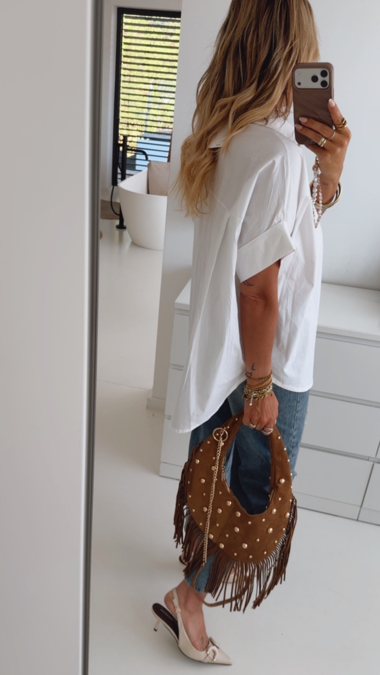Hemd Bluse Statement Buttons Kurzarm