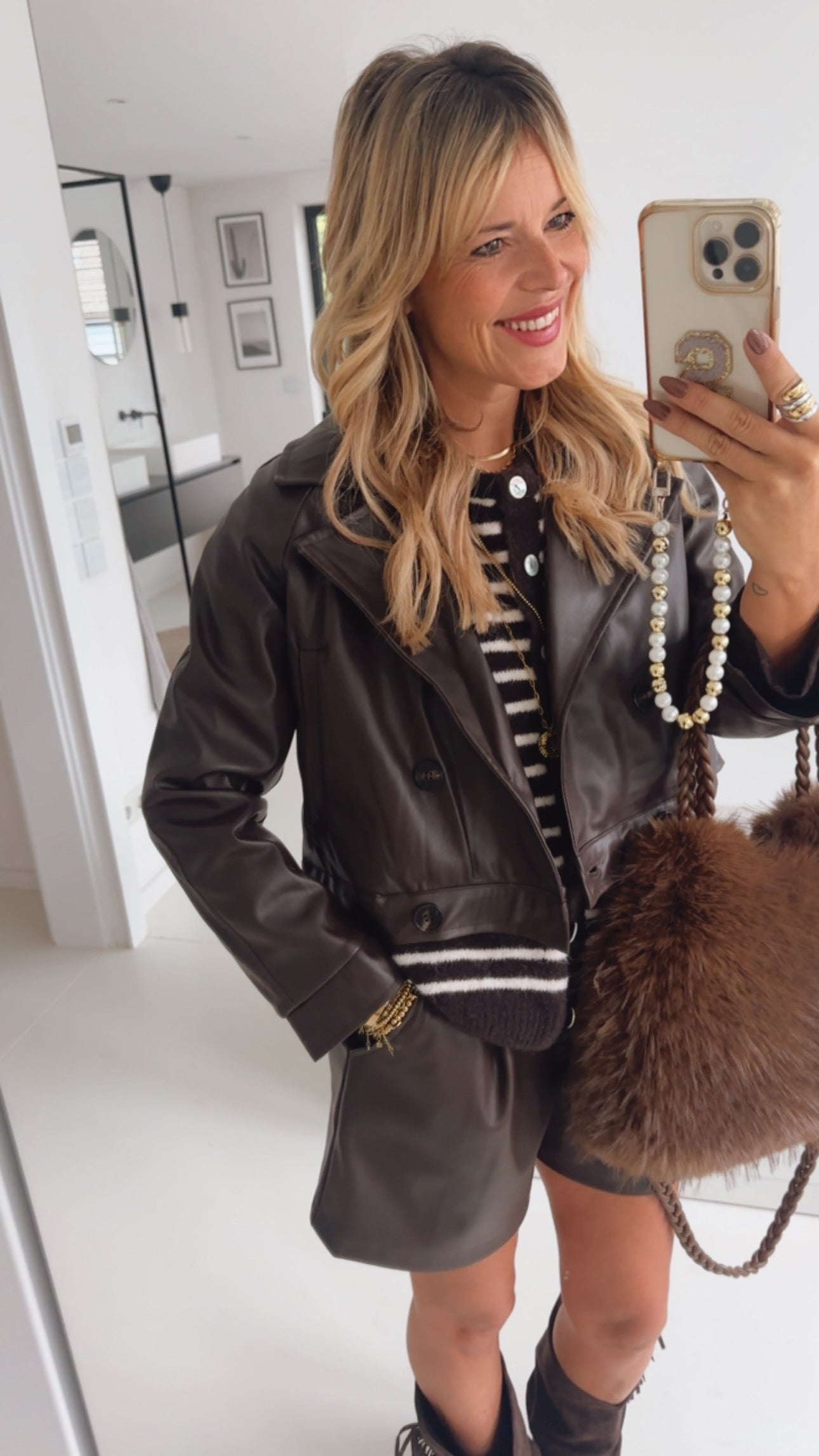 Caban Lederoptik Jacke Cropped