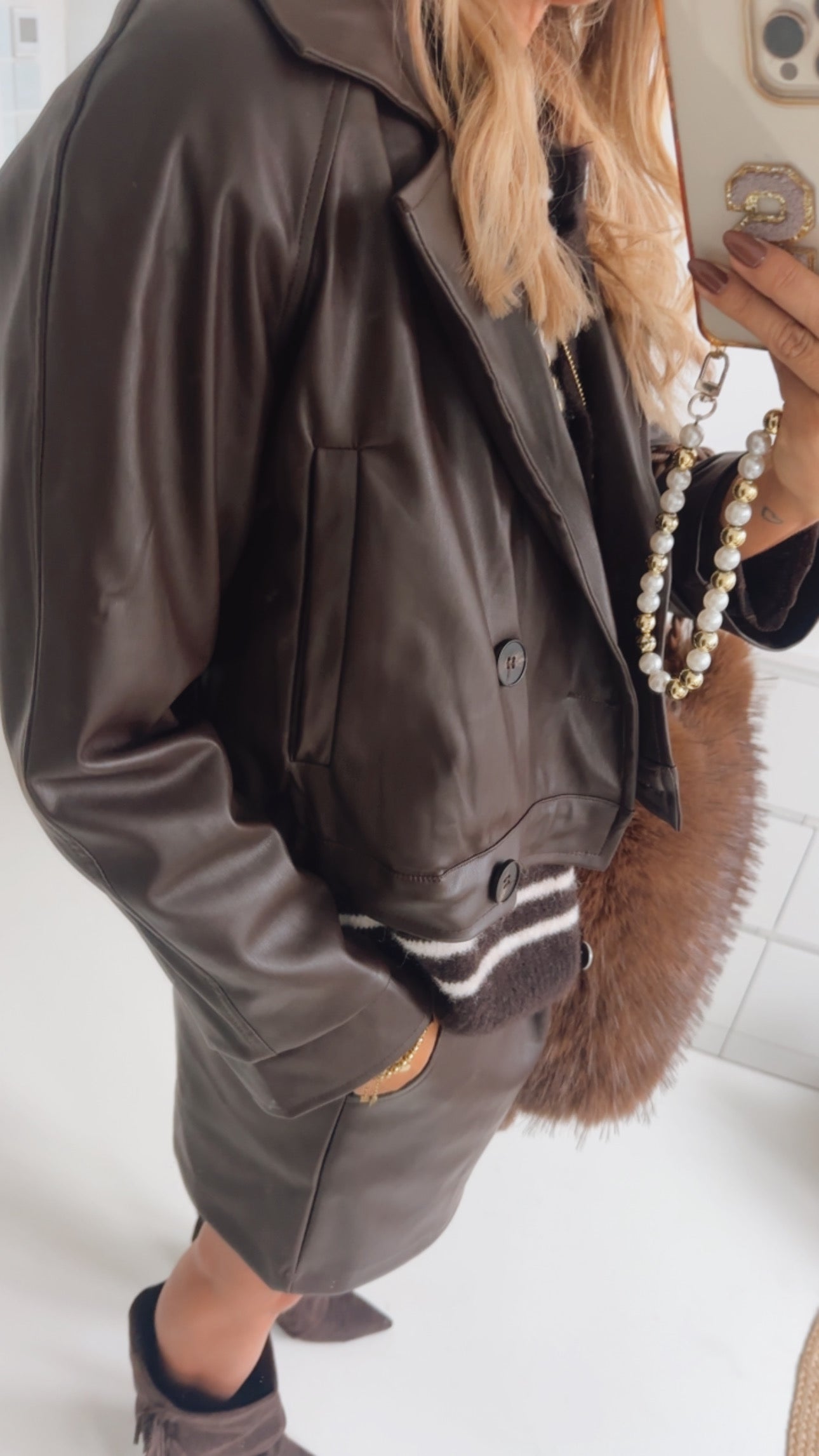 Caban Lederoptik Jacke Cropped