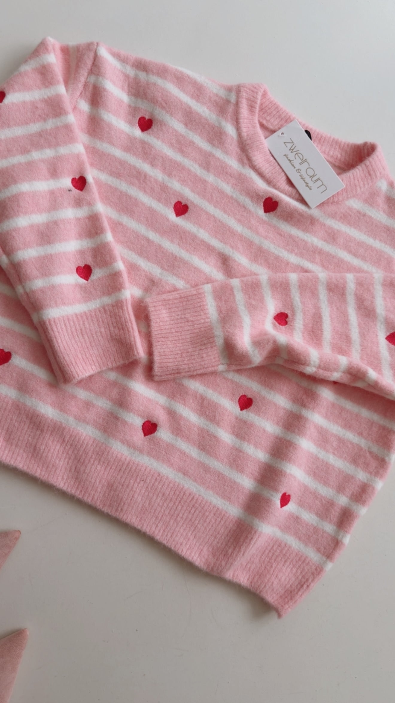 Midi Strick Pulli Hearts/Stripes