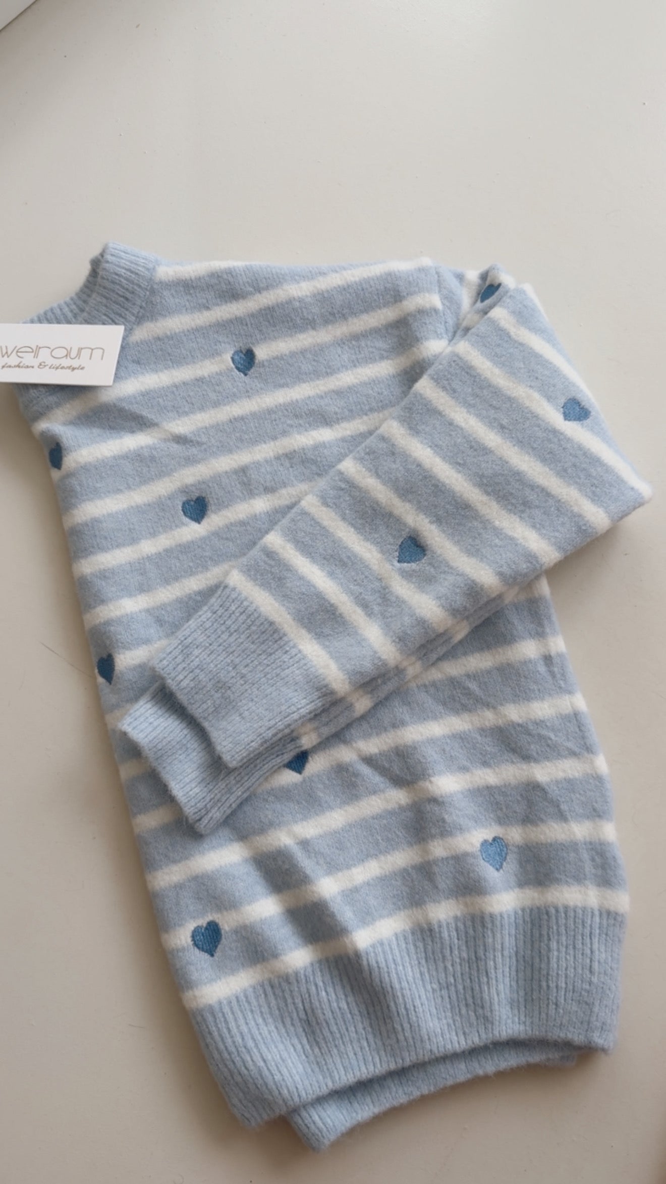 Midi Strick Pulli Hearts/Stripes