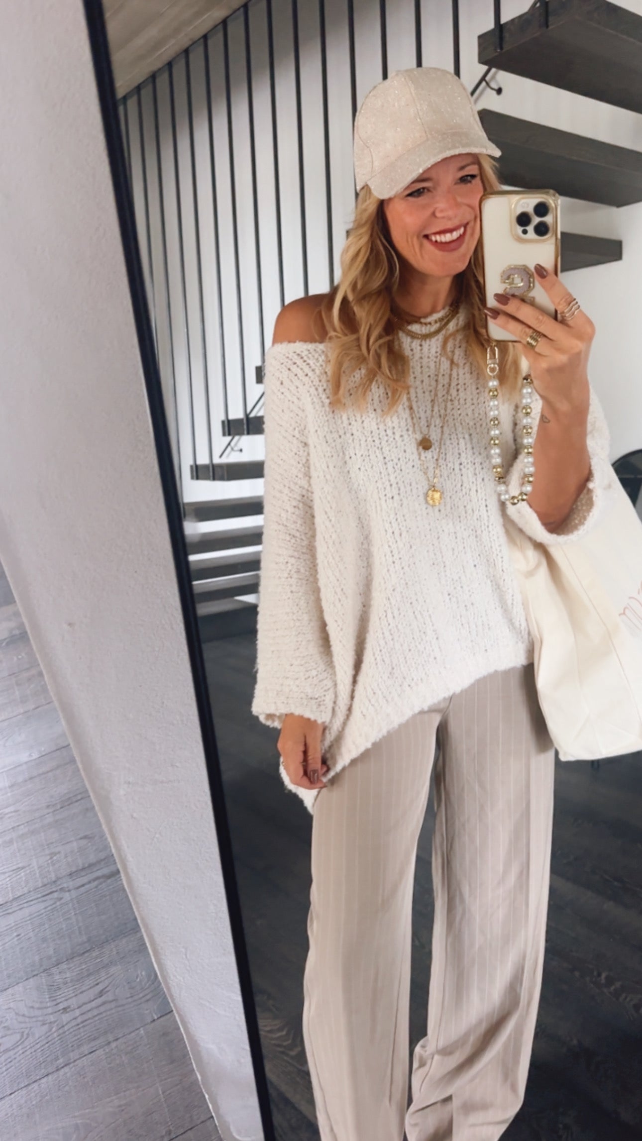 Grobstrick V-Neck Pulli Dreiviertelarm