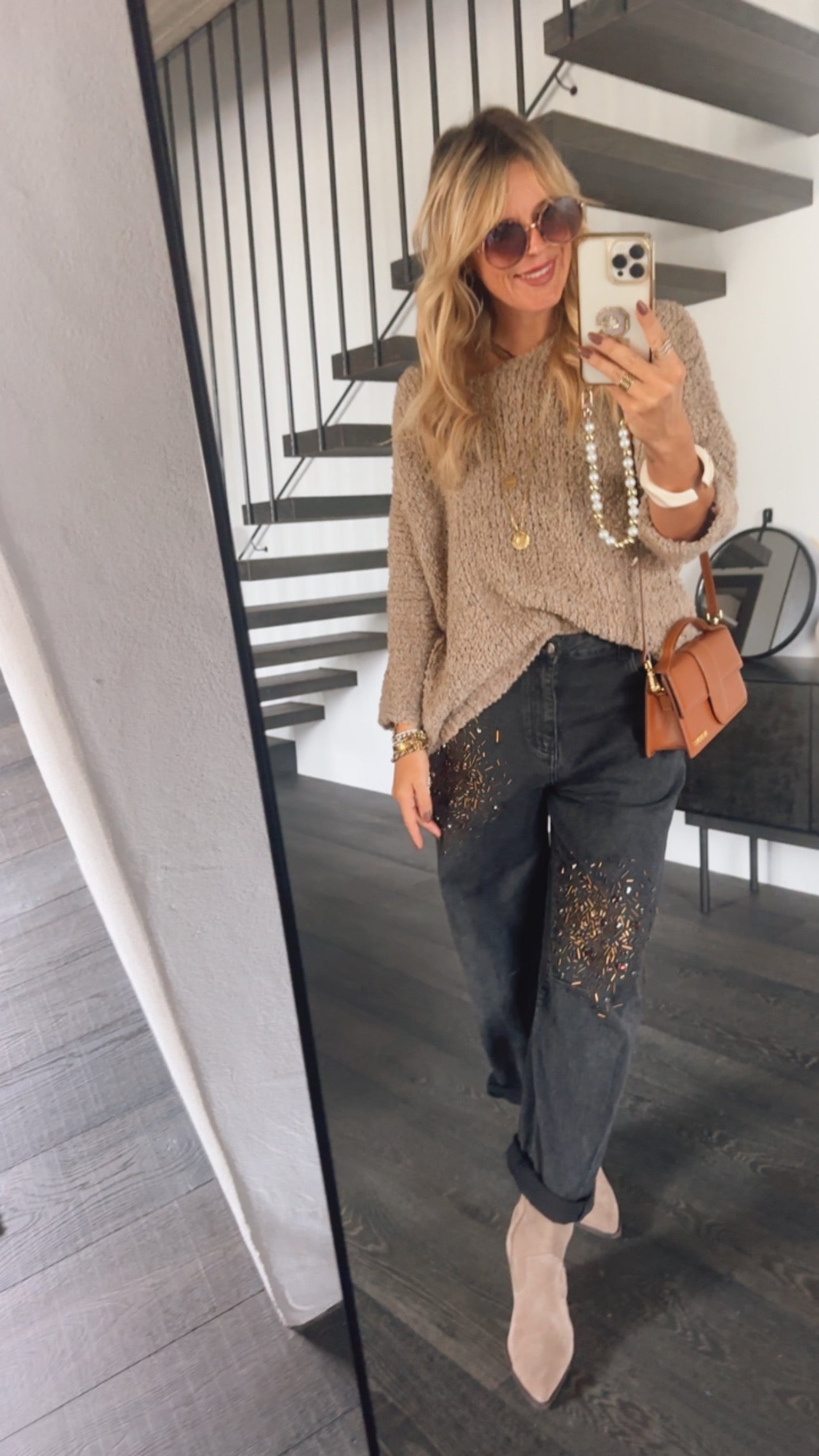 Grobstrick V-Neck Pulli Dreiviertelarm