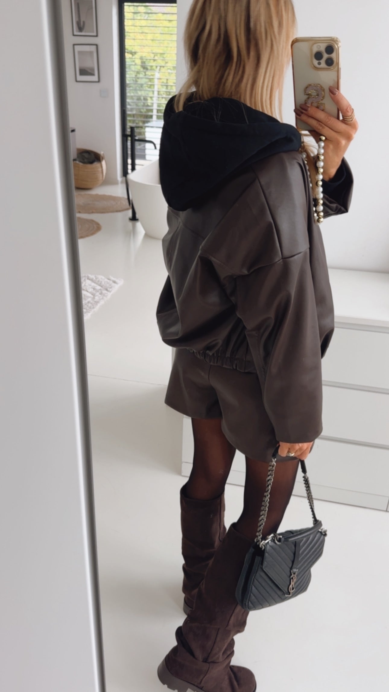 Midi Zip Jacke Lederoptik