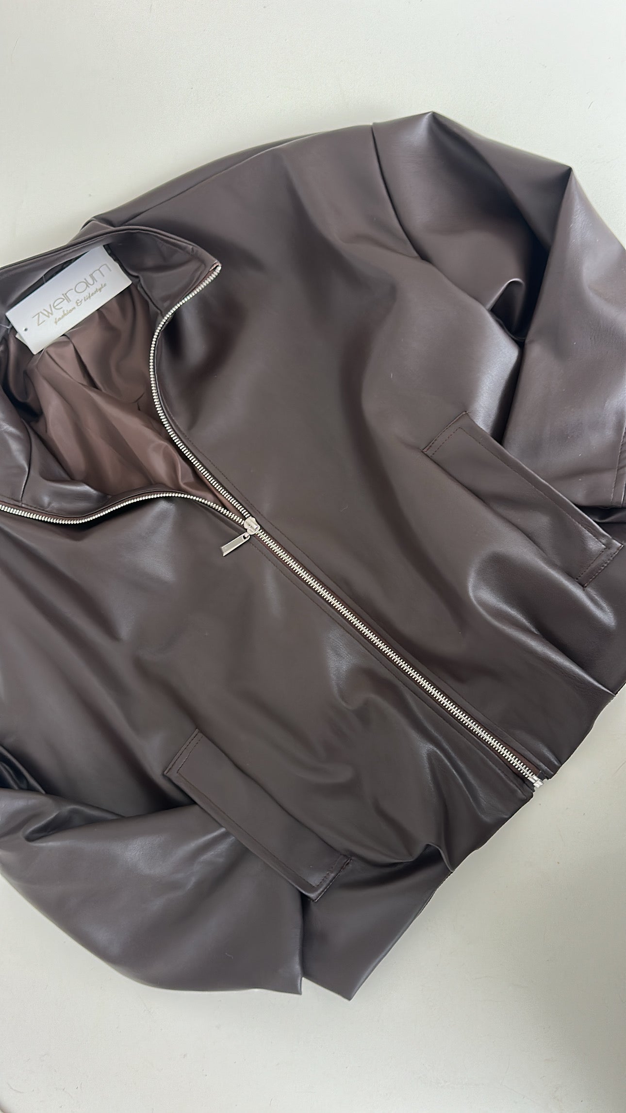 Midi Zip Jacke Lederoptik