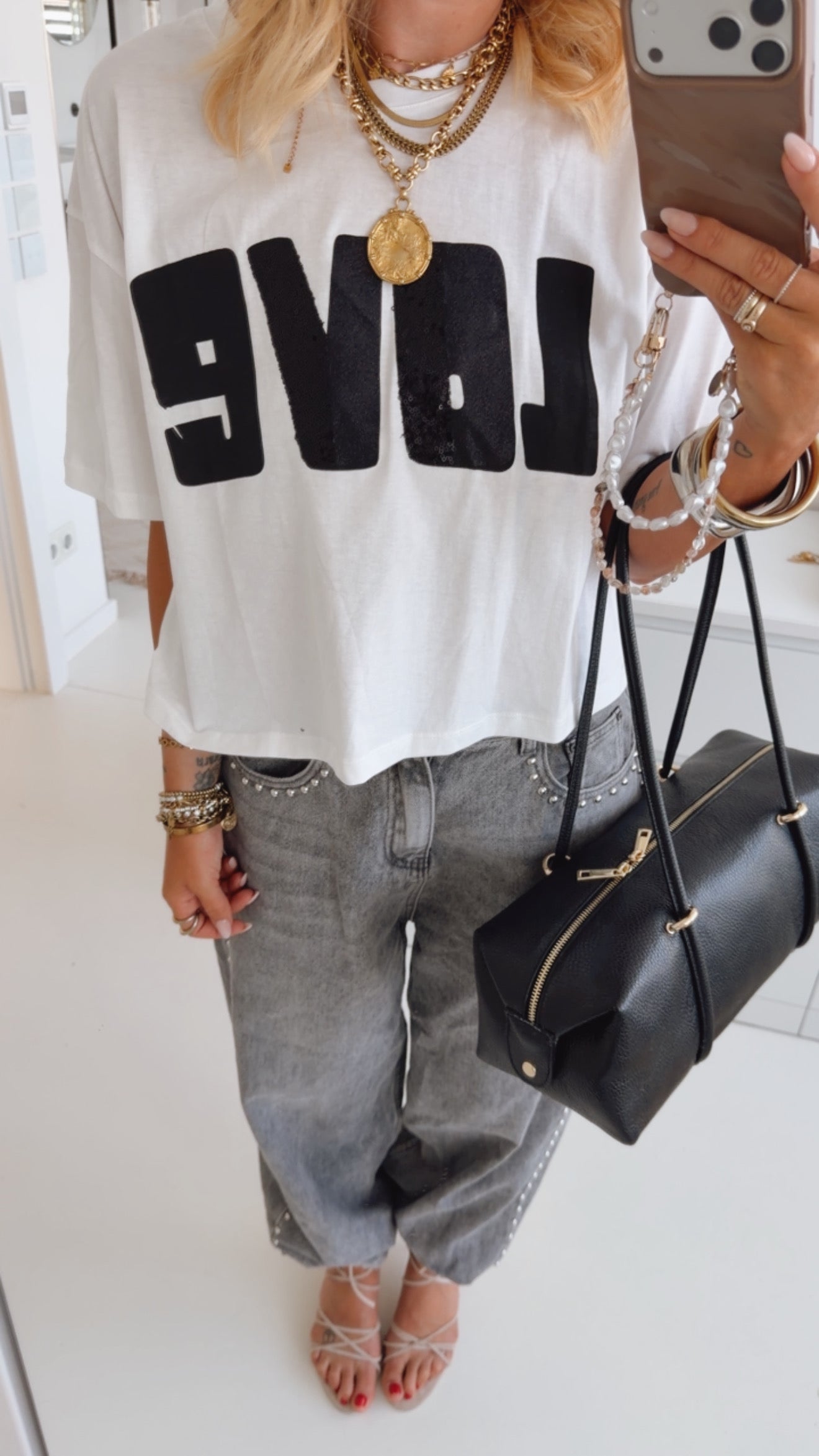 Midi T-Shirt Pailletten-Aufdruck
