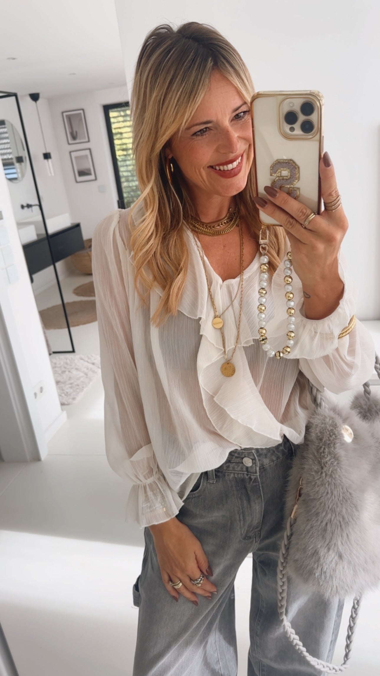 Midi Bluse Volant Rose