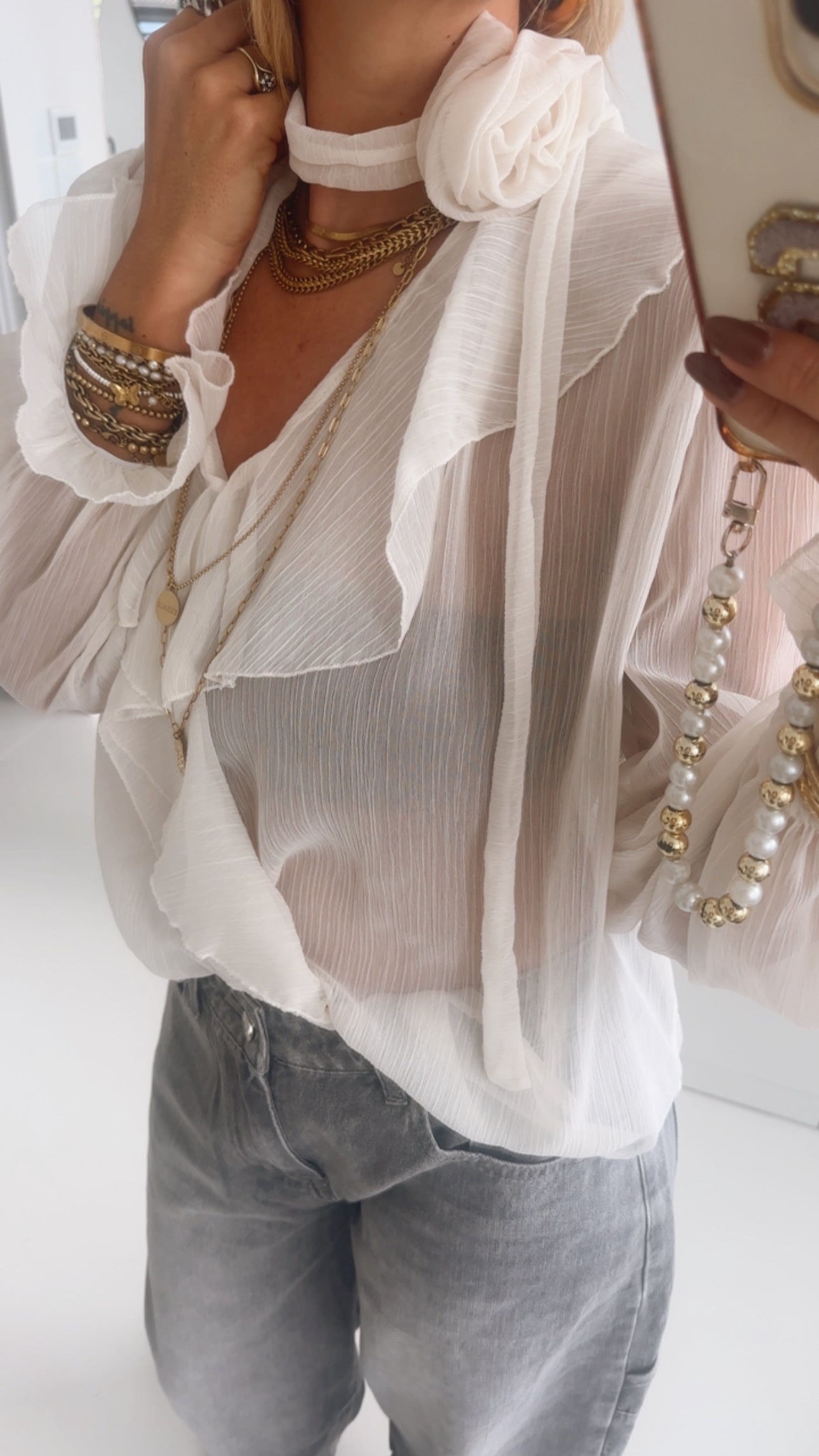 Midi Bluse Volant Rose