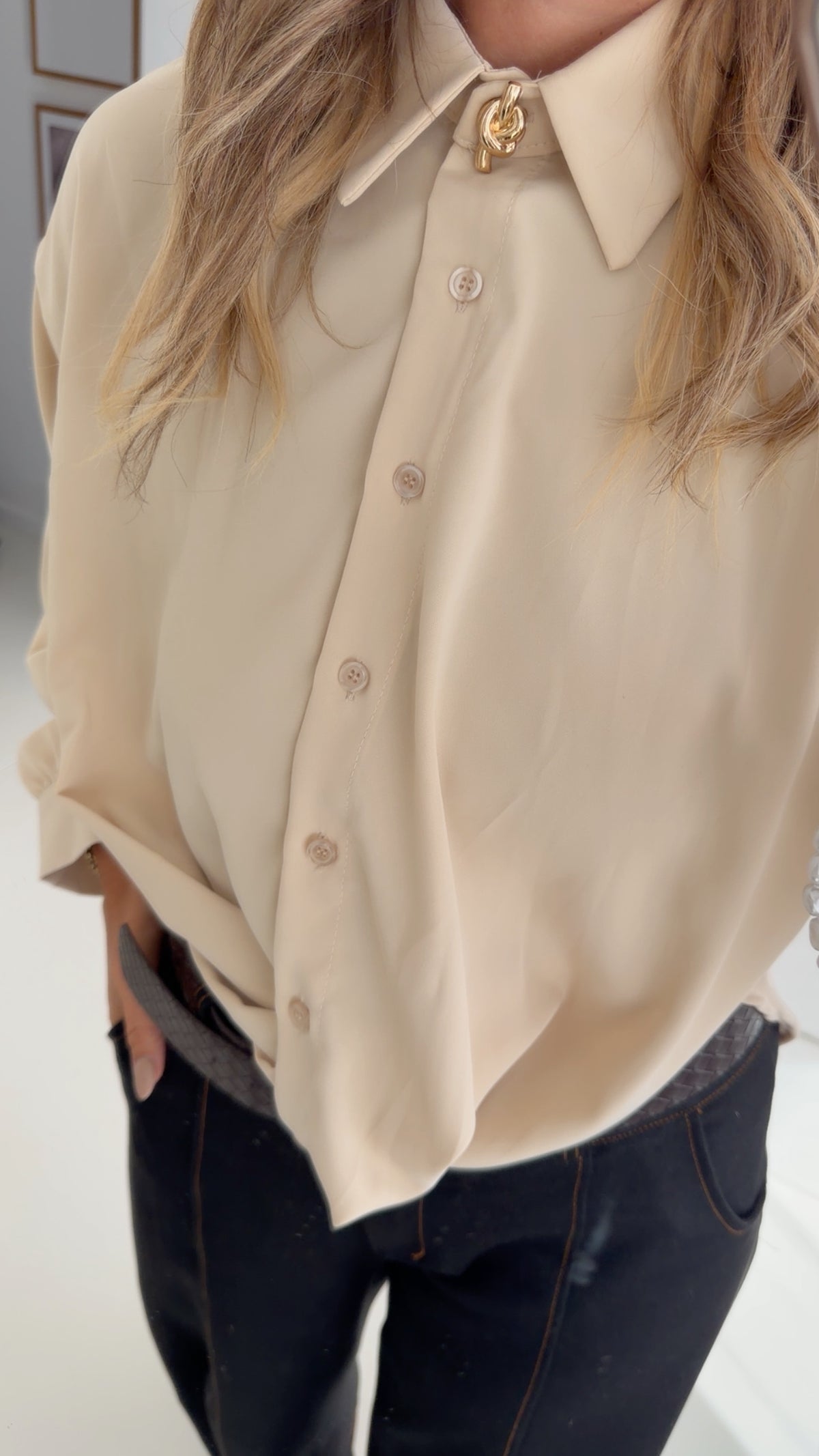 Cross Bluse Gold Button
