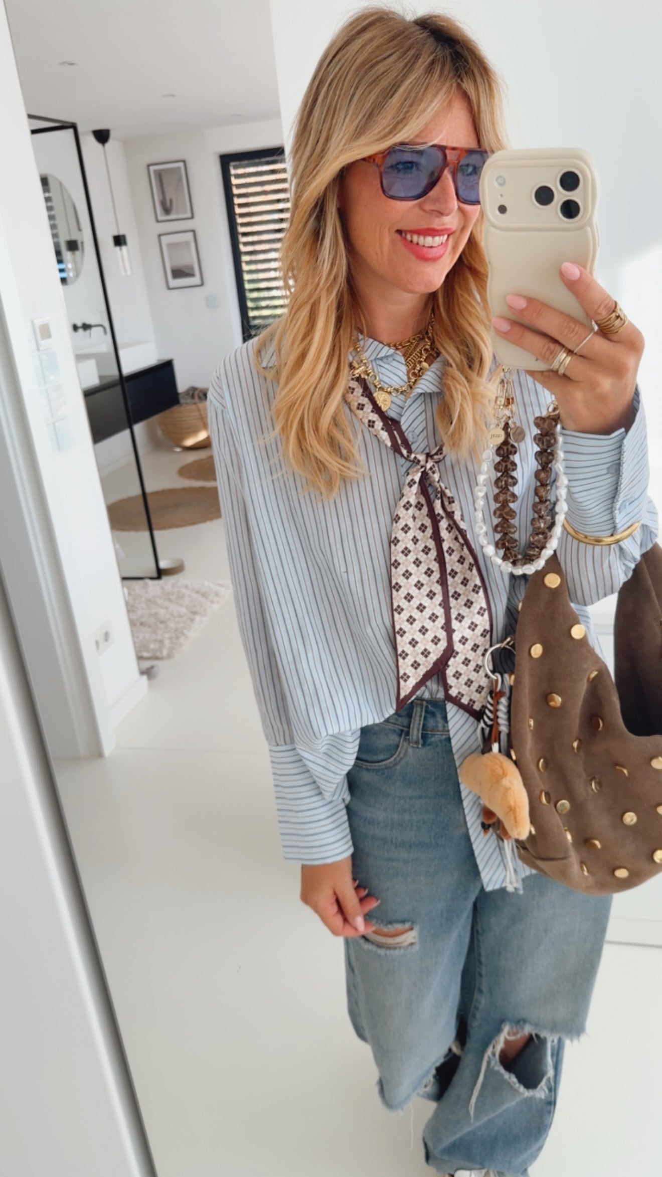 Hemd Bluse Neck Tie Stripes