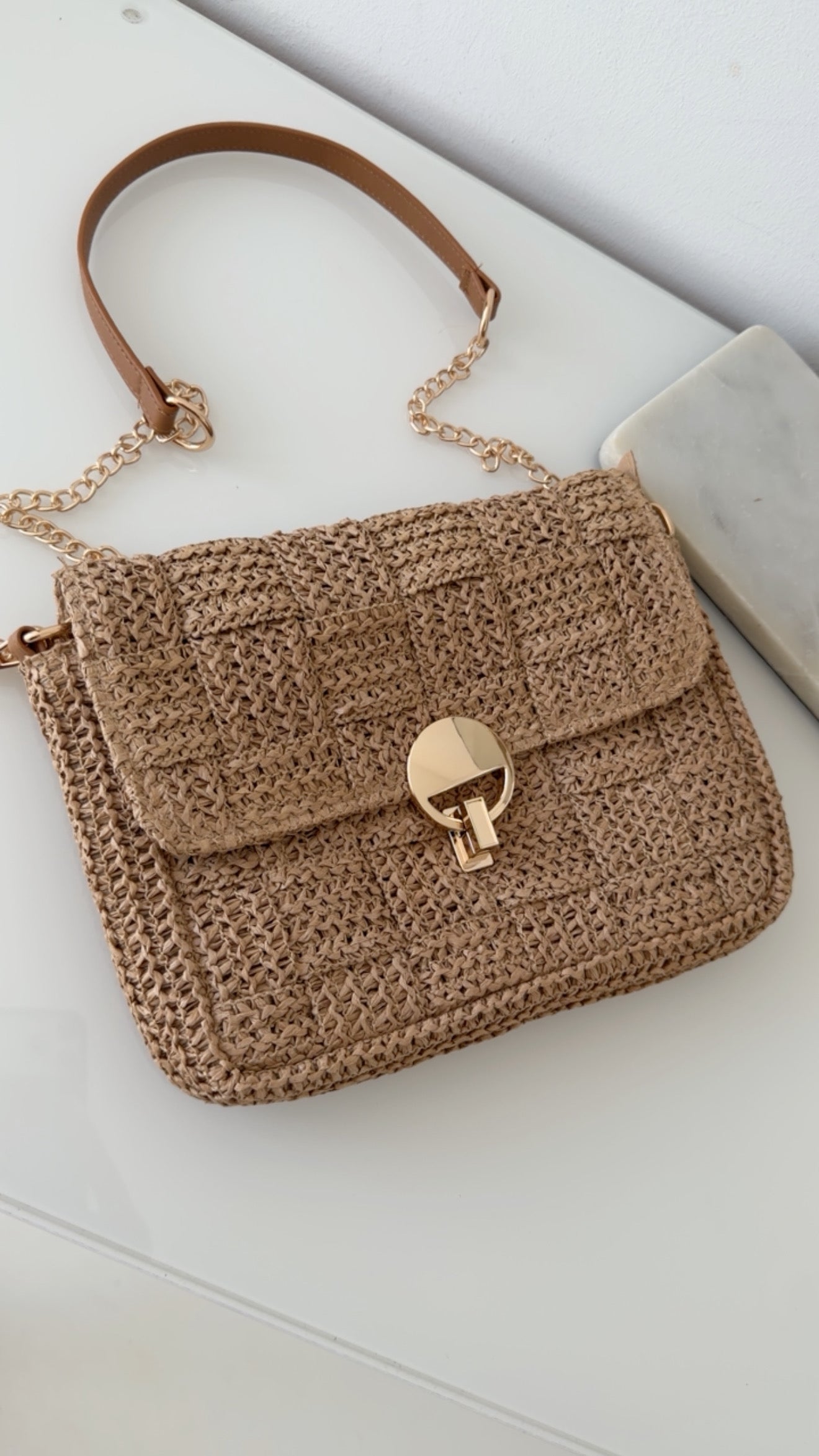 Midi Bast Tasche Weave